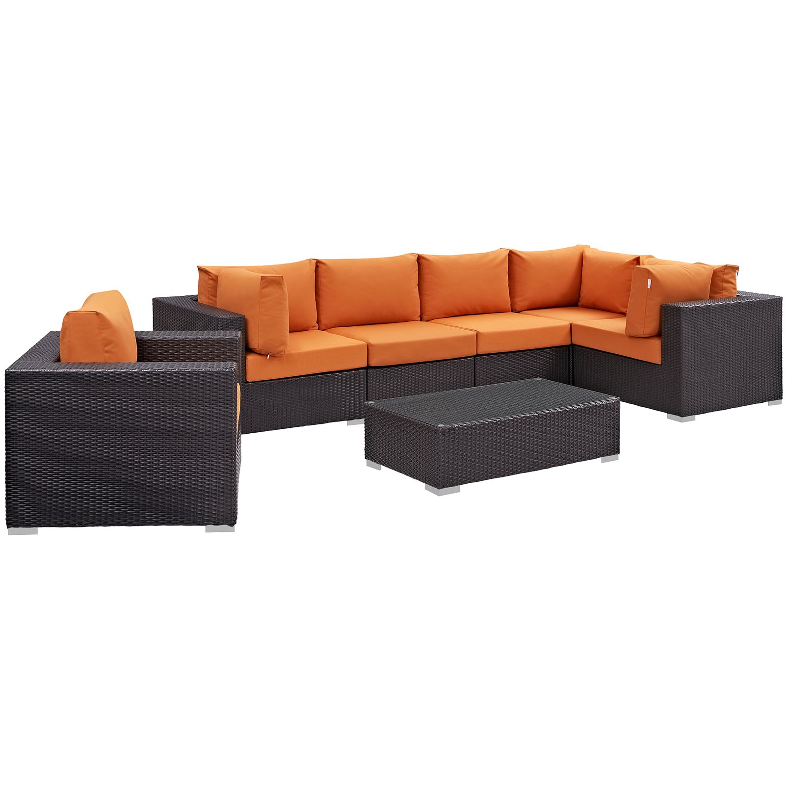 Modway Outdoor Conversation Sets - Convene 7 Piece 167.5" Outdoor Patio Sectional Set Espresso Orange
