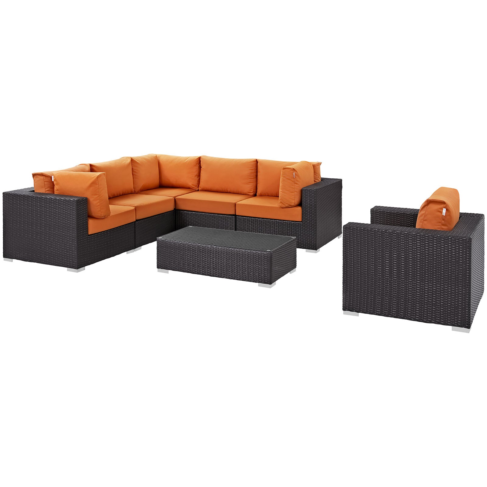 Modway Outdoor Conversation Sets - Convene 7 Piece 167.5" Outdoor Patio Sectional Set Espresso Orange
