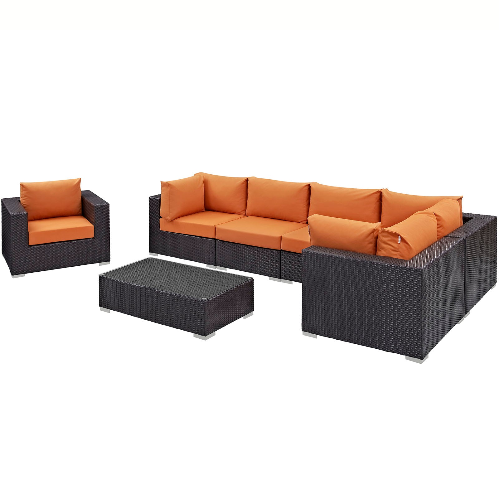 Modway Outdoor Conversation Sets - Convene 7 Piece 167.5" Outdoor Patio Sectional Set Espresso Orange