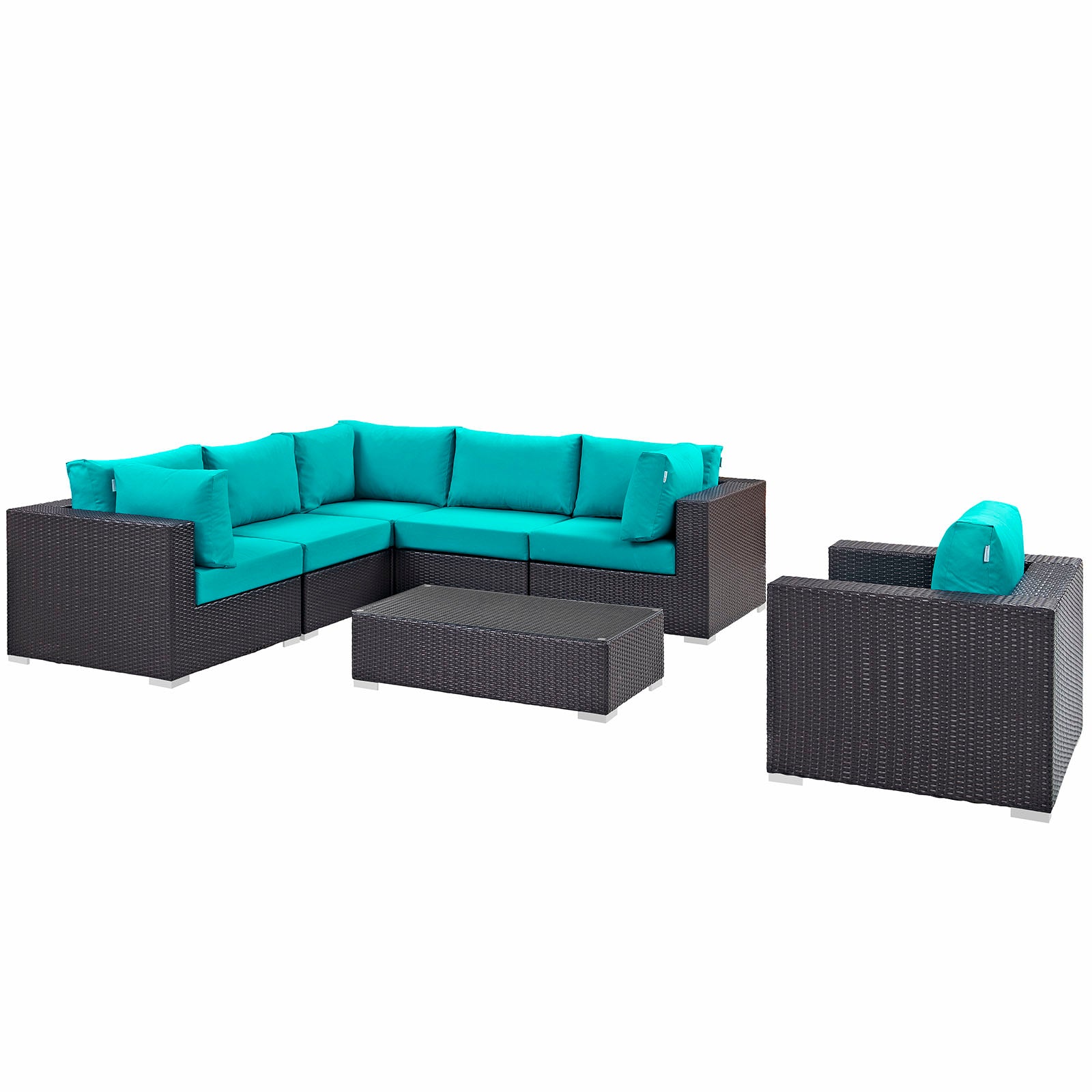 Modway Outdoor Conversation Sets - Convene 7 Piece 167.5" Outdoor Sectional Set Espresso Turquoise