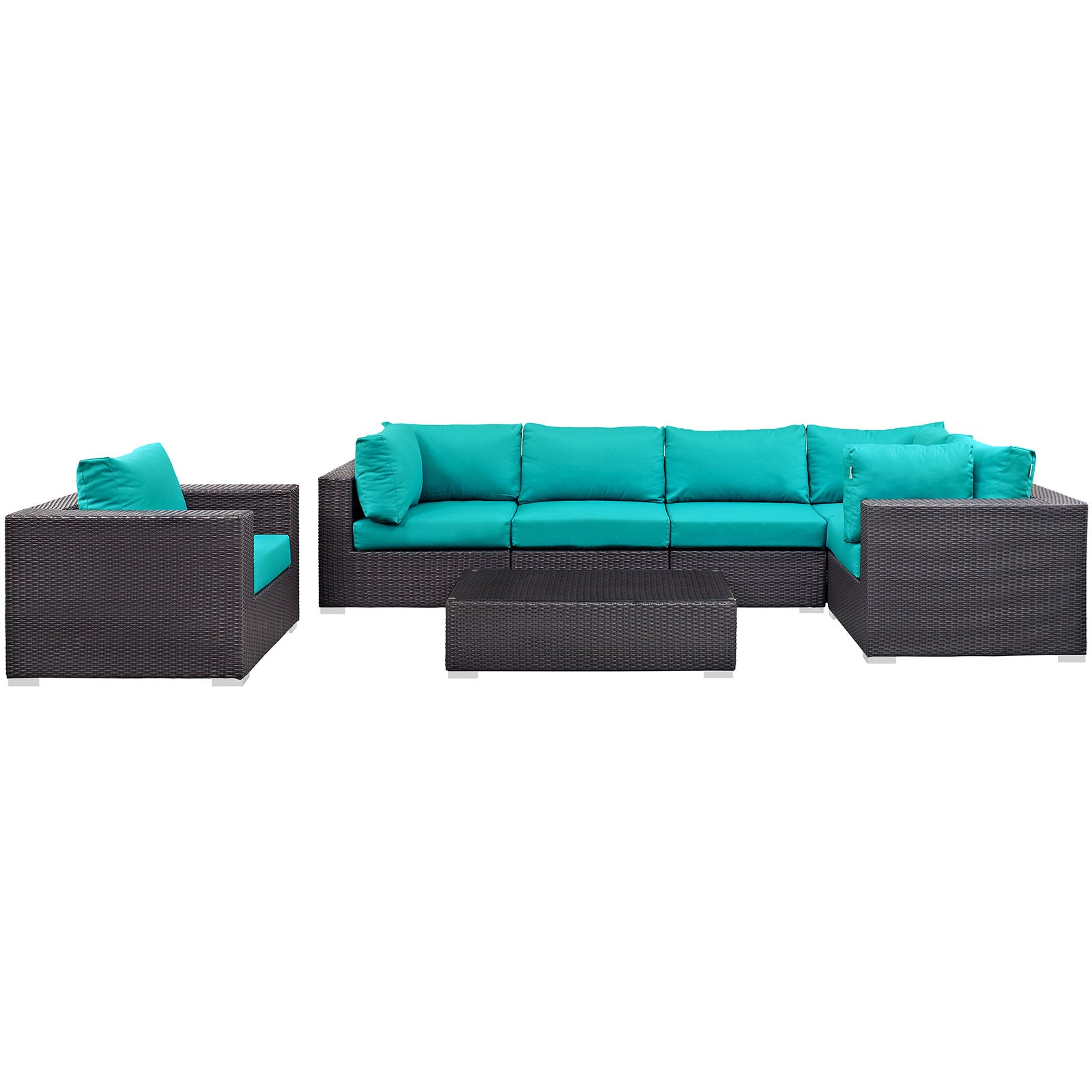 Modway Outdoor Conversation Sets - Convene 7 Piece 167.5" Outdoor Sectional Set Espresso Turquoise