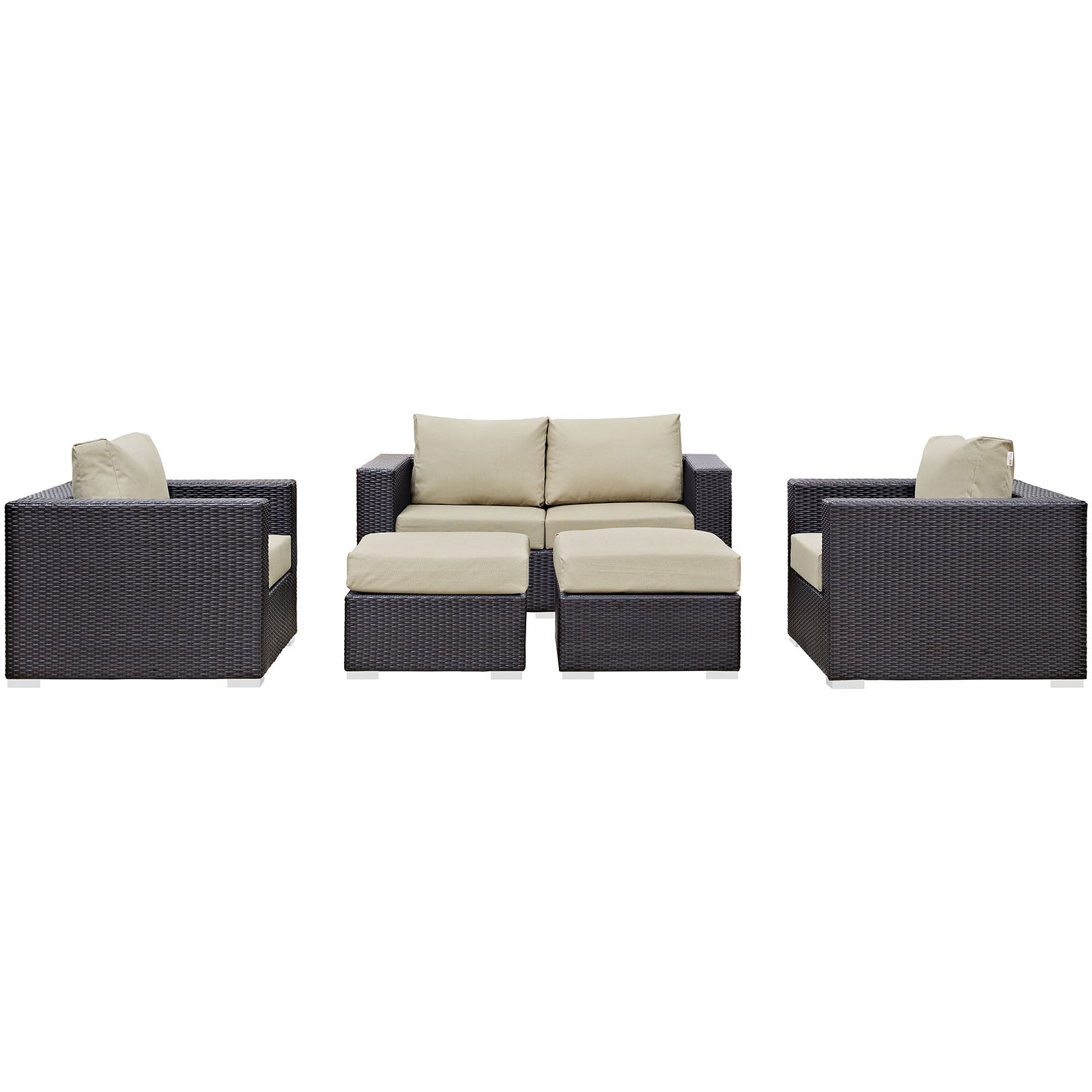 Modway Outdoor Conversation Sets - Convene 5 Piece Outdoor 130.5"W Patio Sofa Set Espresso Beige