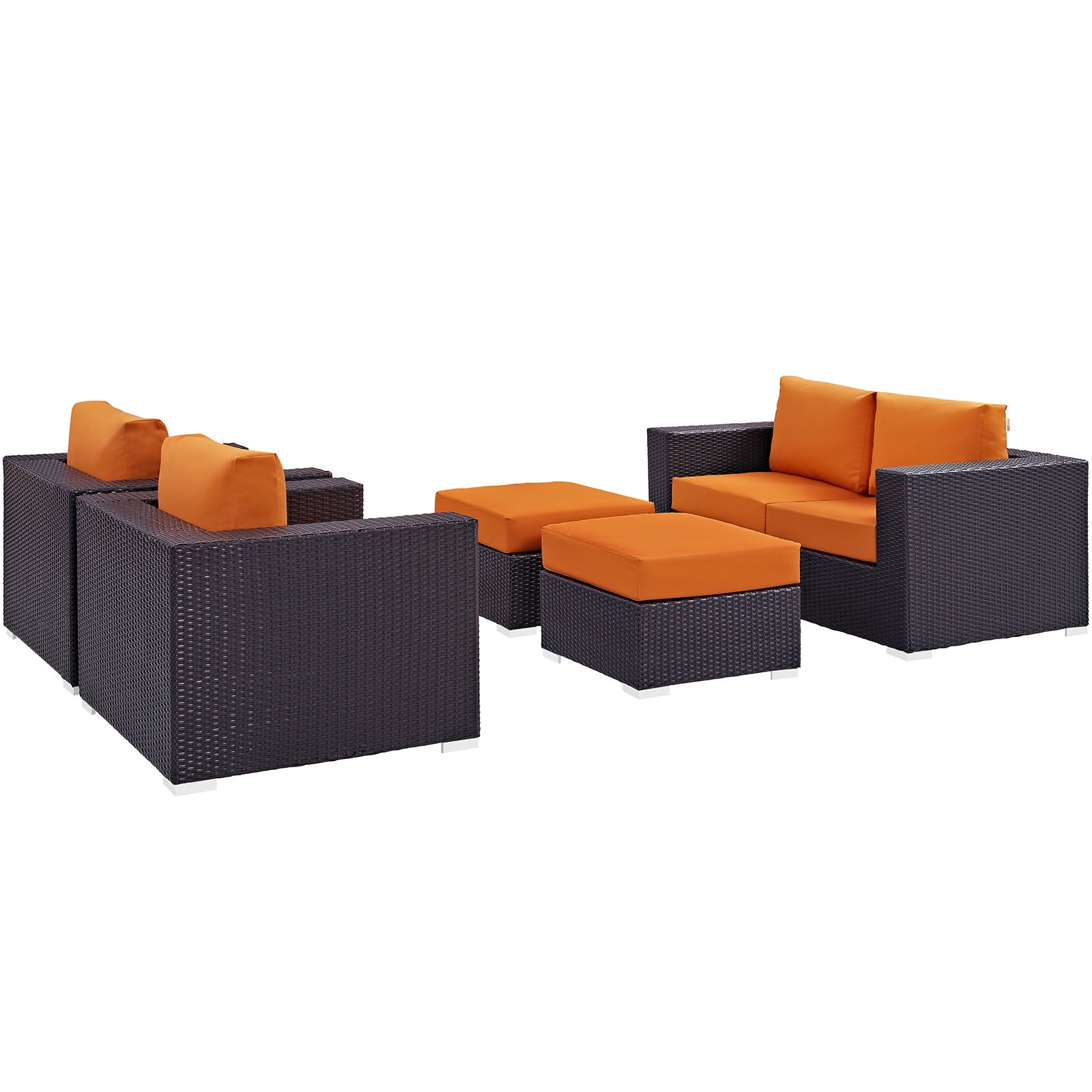 Modway Outdoor Conversation Sets - Convene 5 Piece Outdoor 130.5"W Patio Sofa Set Espresso Orange