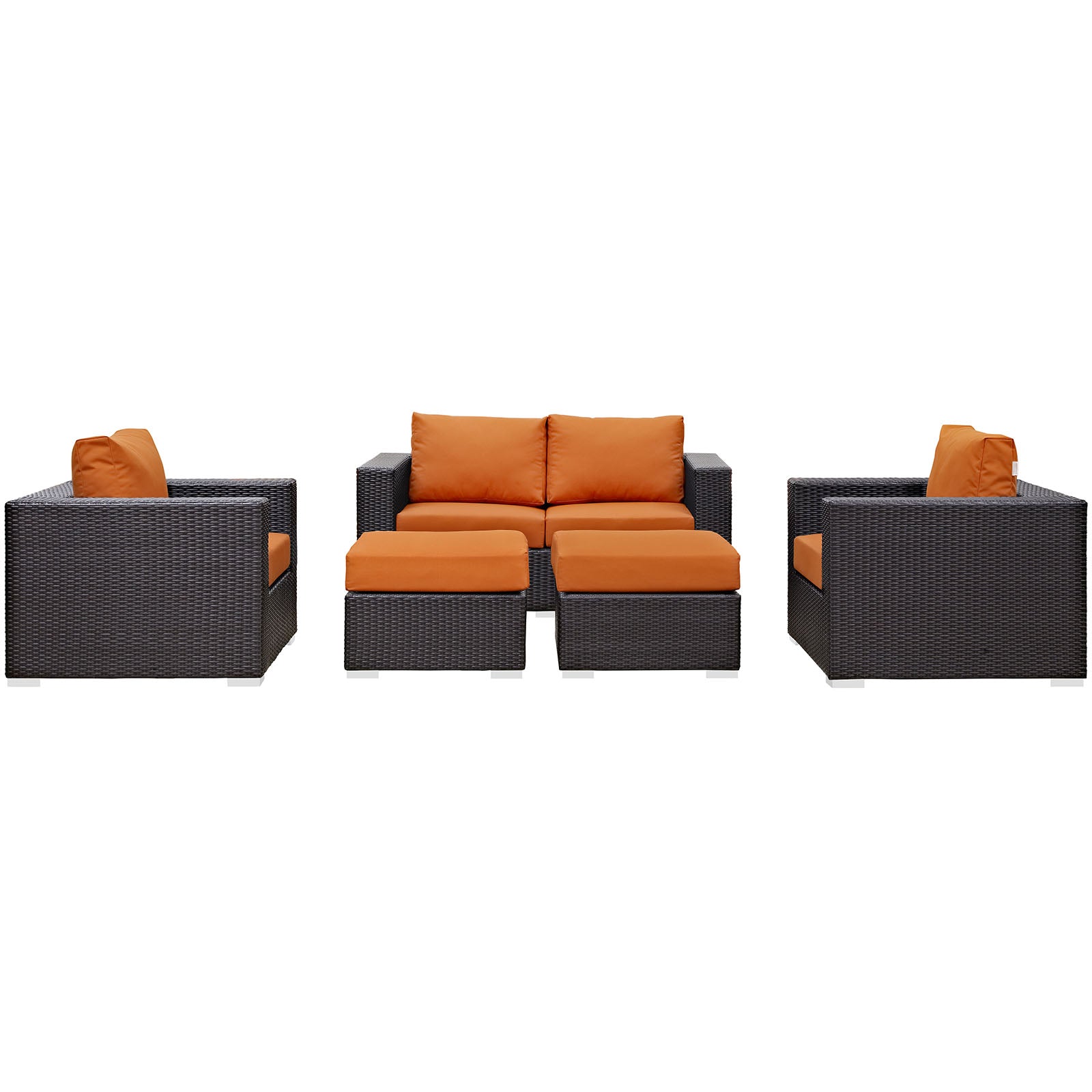 Modway Outdoor Conversation Sets - Convene 5 Piece Outdoor 130.5"W Patio Sofa Set Espresso Orange