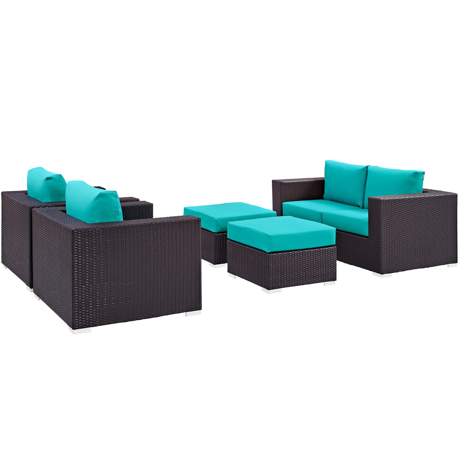 Modway Outdoor Conversation Sets - Convene 5 Piece Outdoor Patio 130.5"W Sofa Set Espresso Turquoise