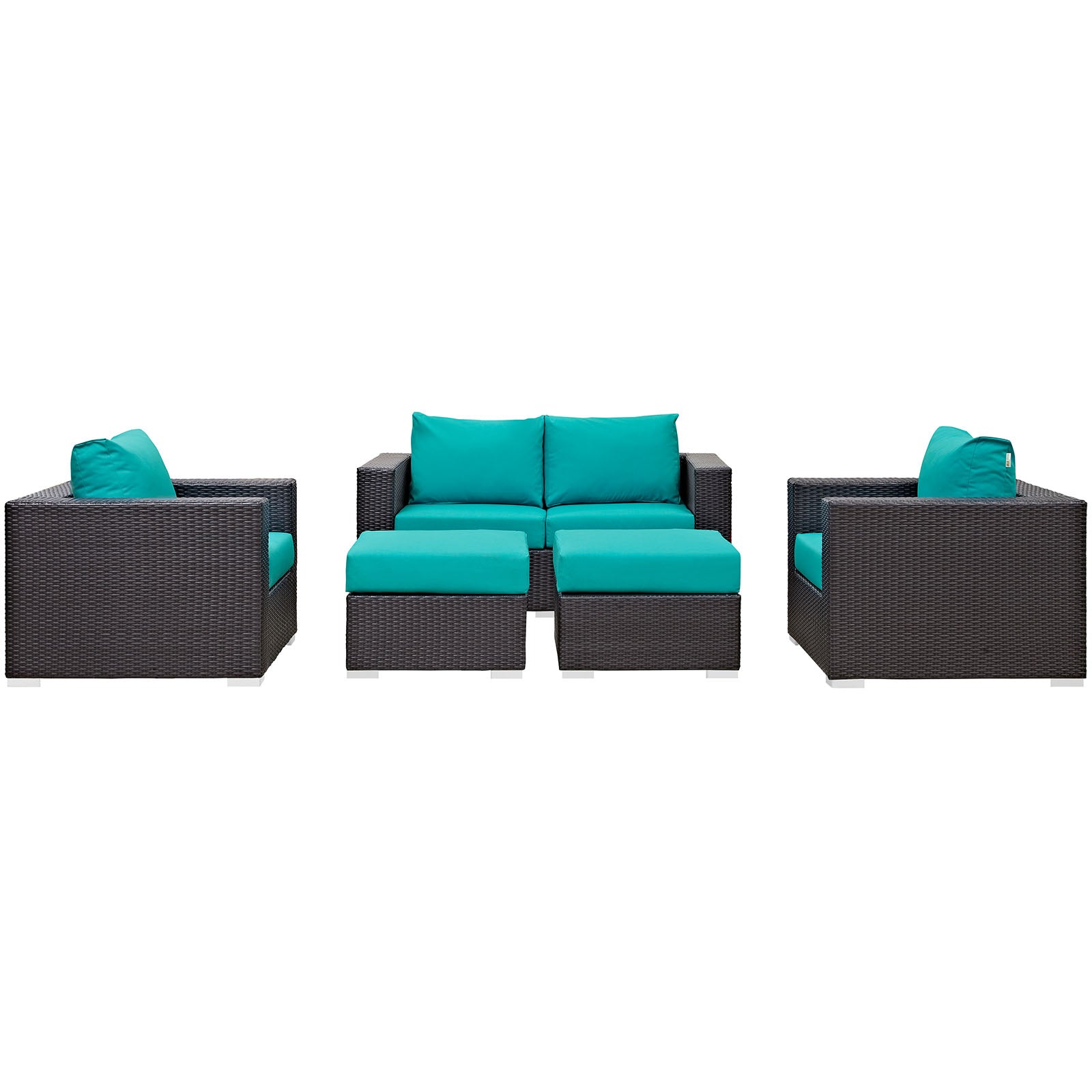 Modway Outdoor Conversation Sets - Convene 5 Piece Outdoor Patio 130.5"W Sofa Set Espresso Turquoise