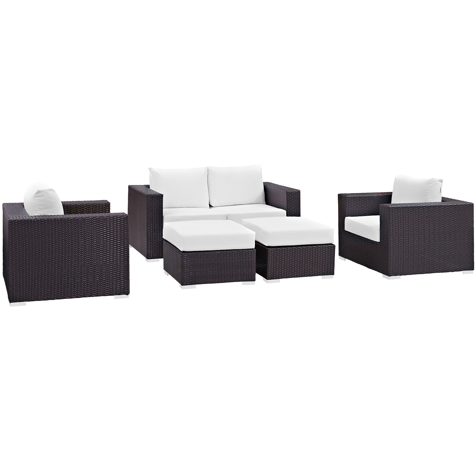 Modway Outdoor Conversation Sets - Convene 5 Piece Outdoor Patio 130.5"W Sofa Set Espresso White