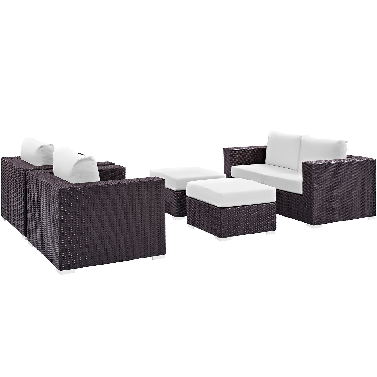 Modway Outdoor Conversation Sets - Convene 5 Piece Outdoor Patio 130.5"W Sofa Set Espresso White