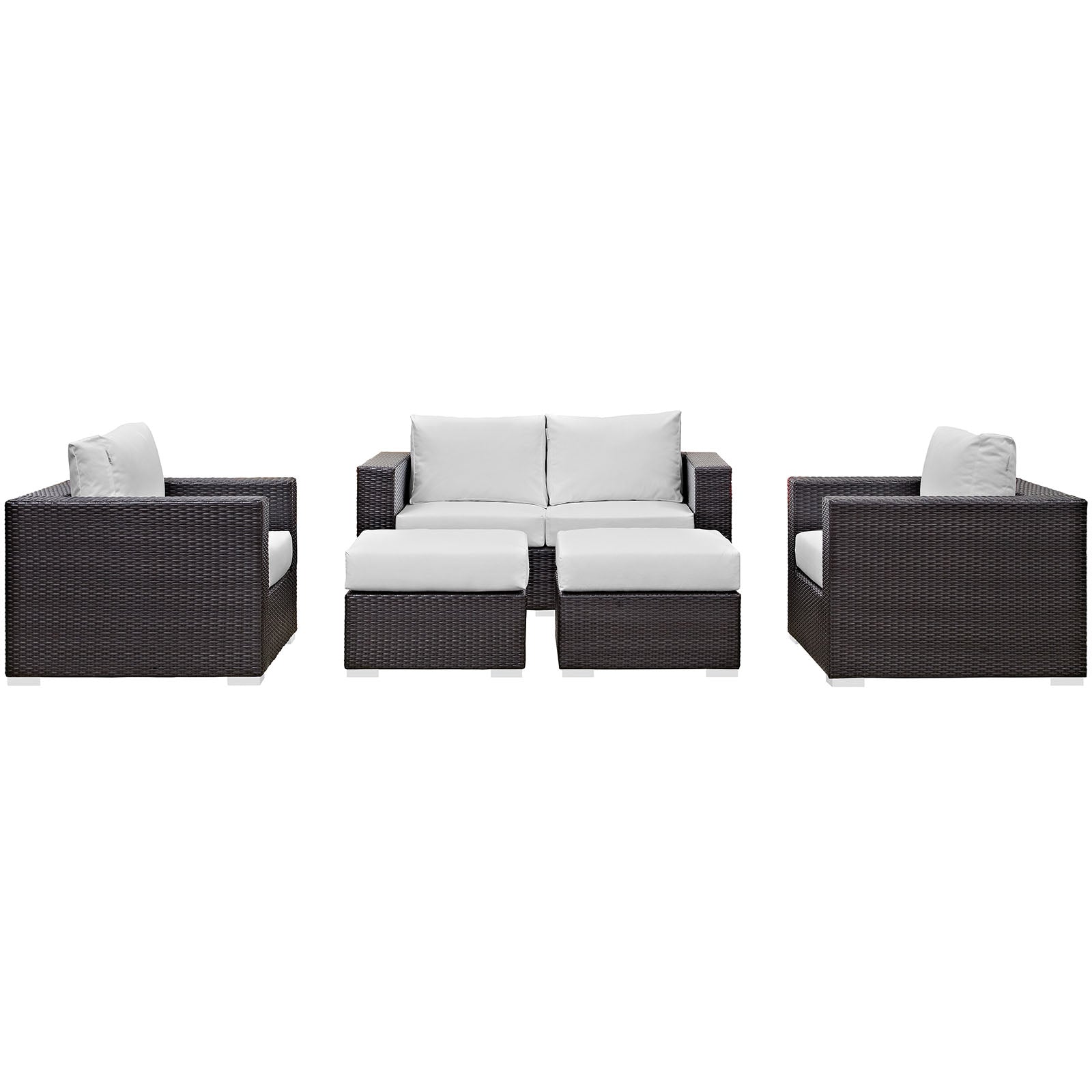 Modway Outdoor Conversation Sets - Convene 5 Piece Outdoor Patio 130.5"W Sofa Set Espresso White