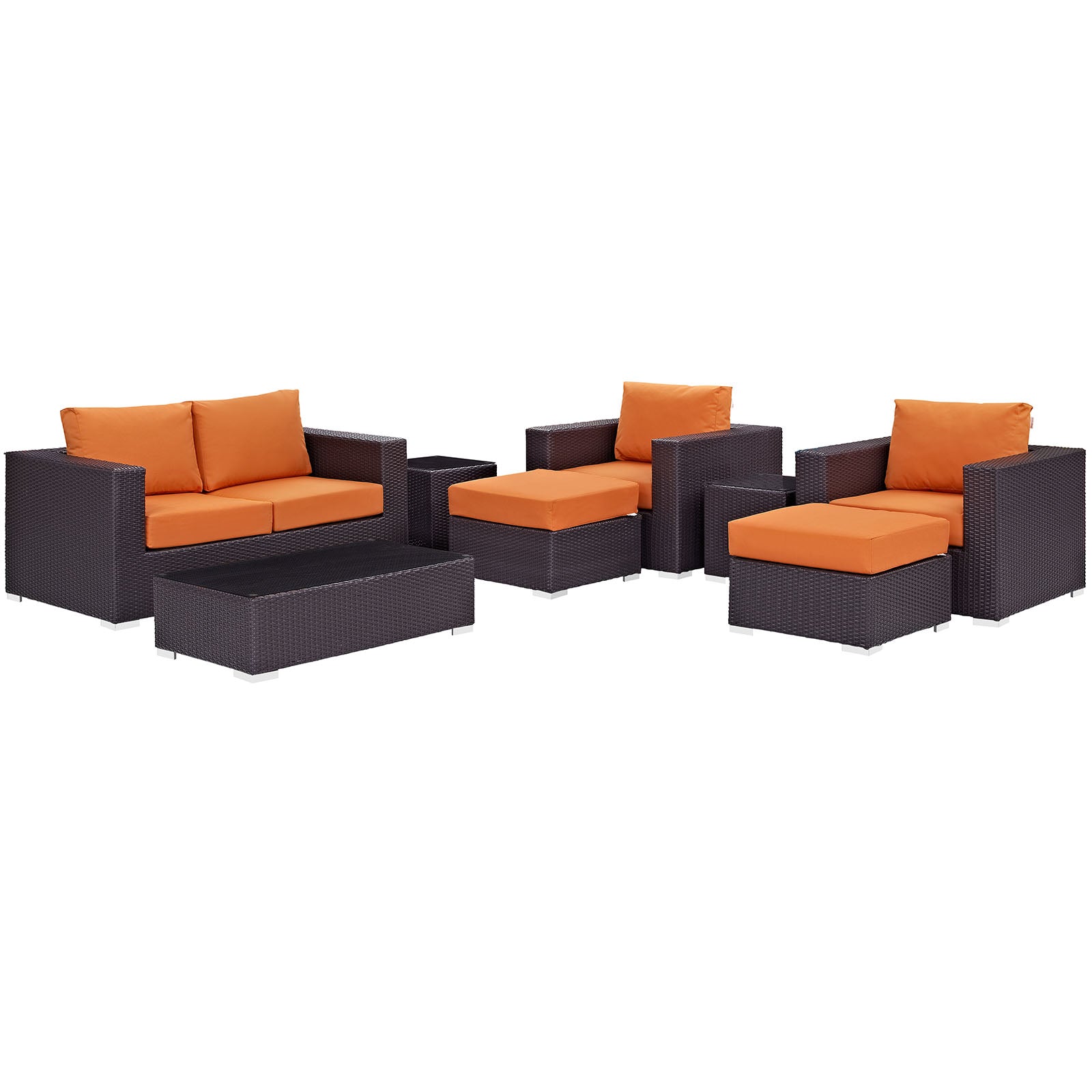 Modway Outdoor Conversation Sets - Convene 8 Piece Outdoor Patio Sofa Set Espresso Orange