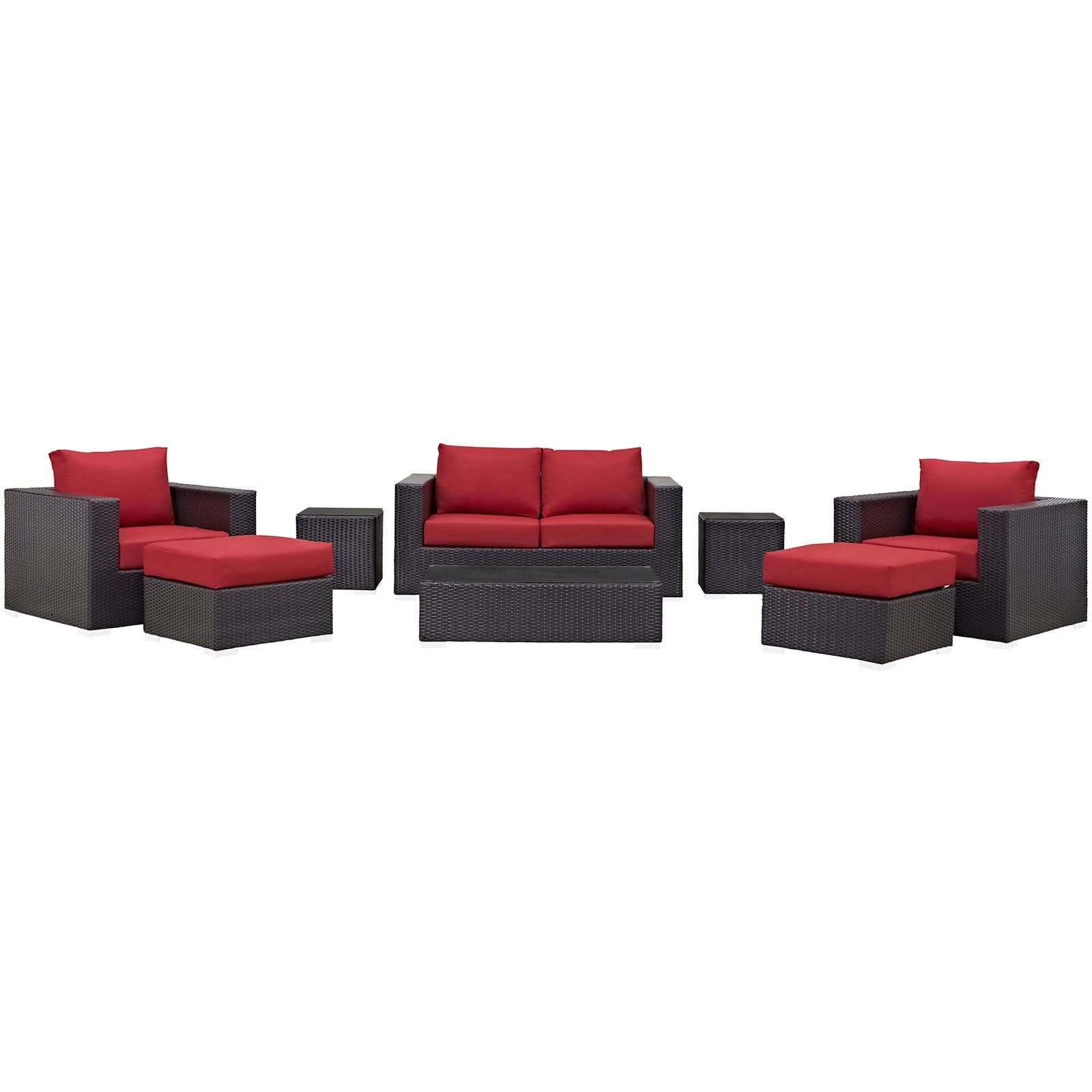 Modway Outdoor Conversation Sets - Convene 8 Piece Outdoor Patio Sofa Set Espresso Red