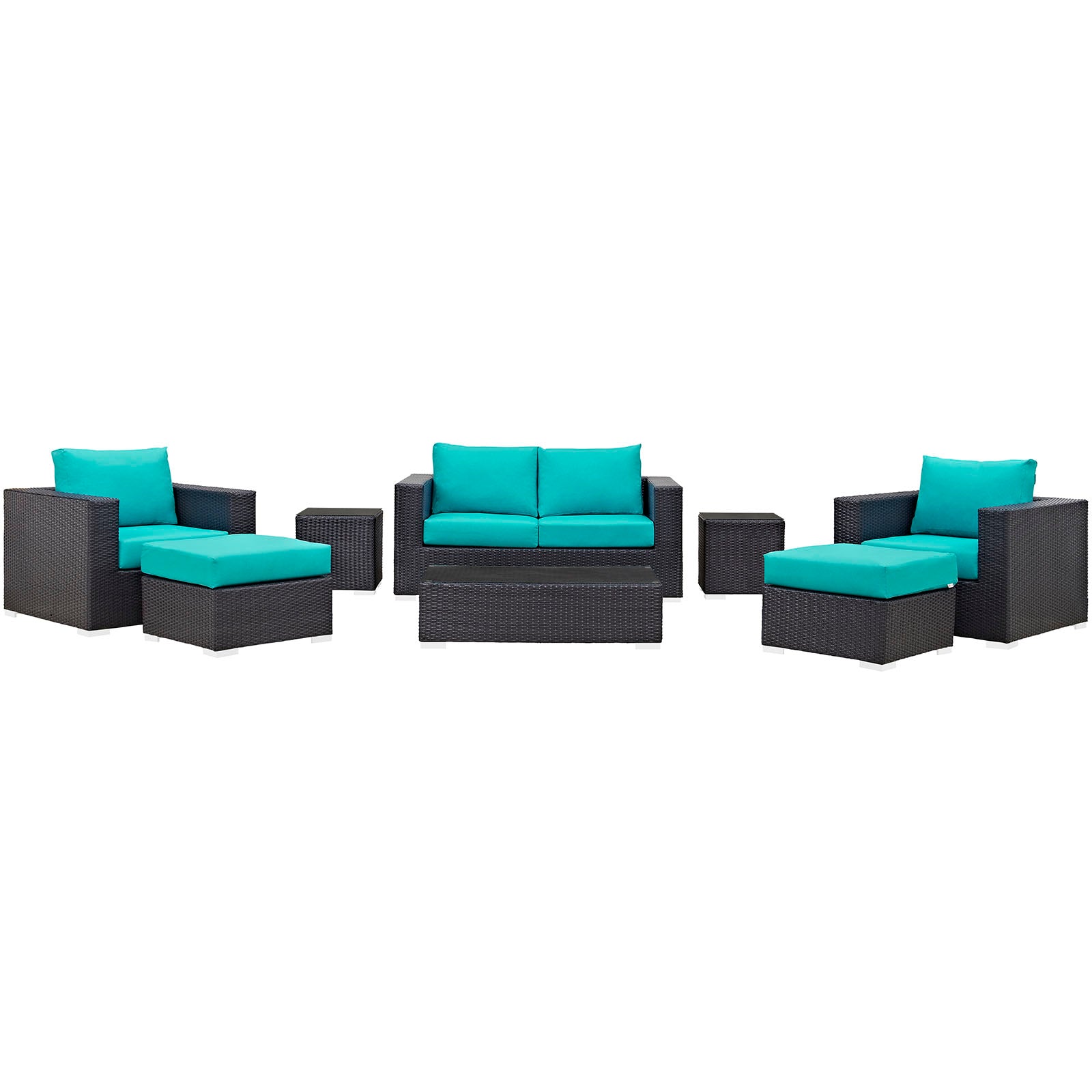 Modway Outdoor Conversation Sets - Convene 8 Piece Outdoor Patio Sofa Set Espresso Turquoise