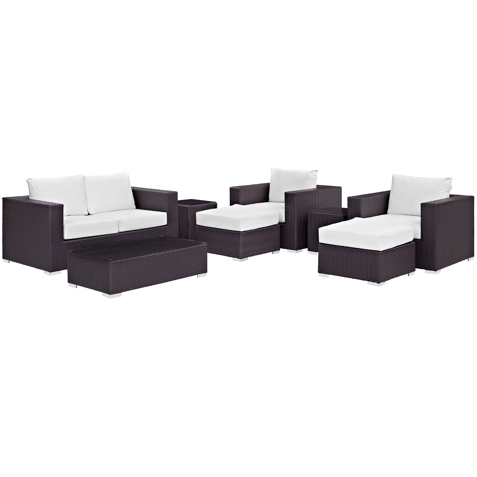 Modway Outdoor Conversation Sets - Convene 8 Piece Outdoor Patio Sofa Set Espresso White
