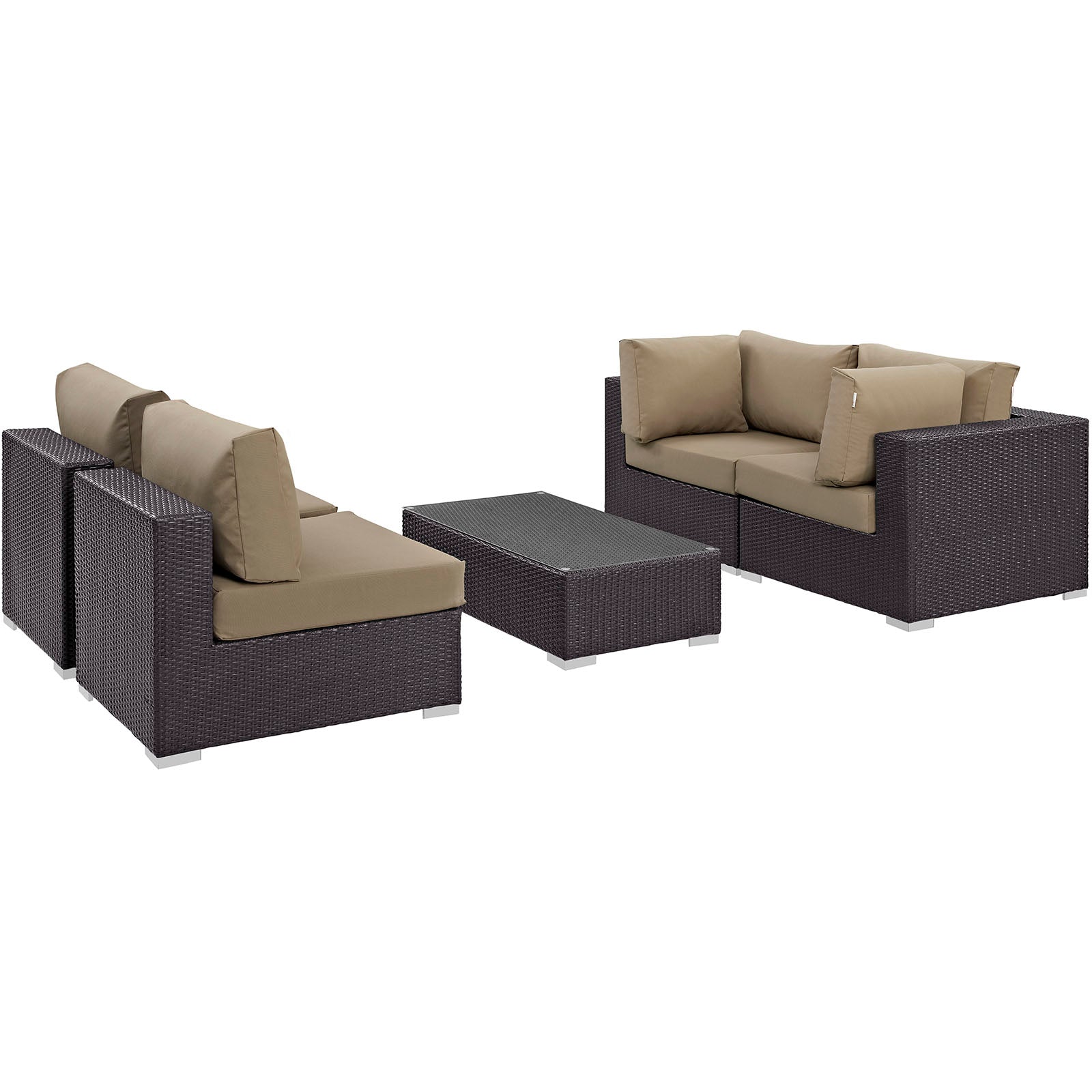 Modway Outdoor Conversation Sets - Convene 5 Piece Outdoor 134" Sectional Set Espresso Mocha