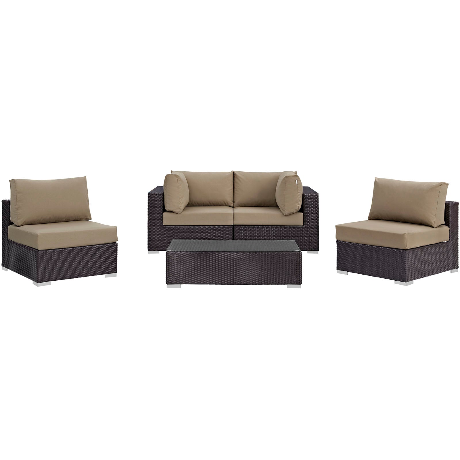 Modway Outdoor Conversation Sets - Convene 5 Piece Outdoor 134" Sectional Set Espresso Mocha