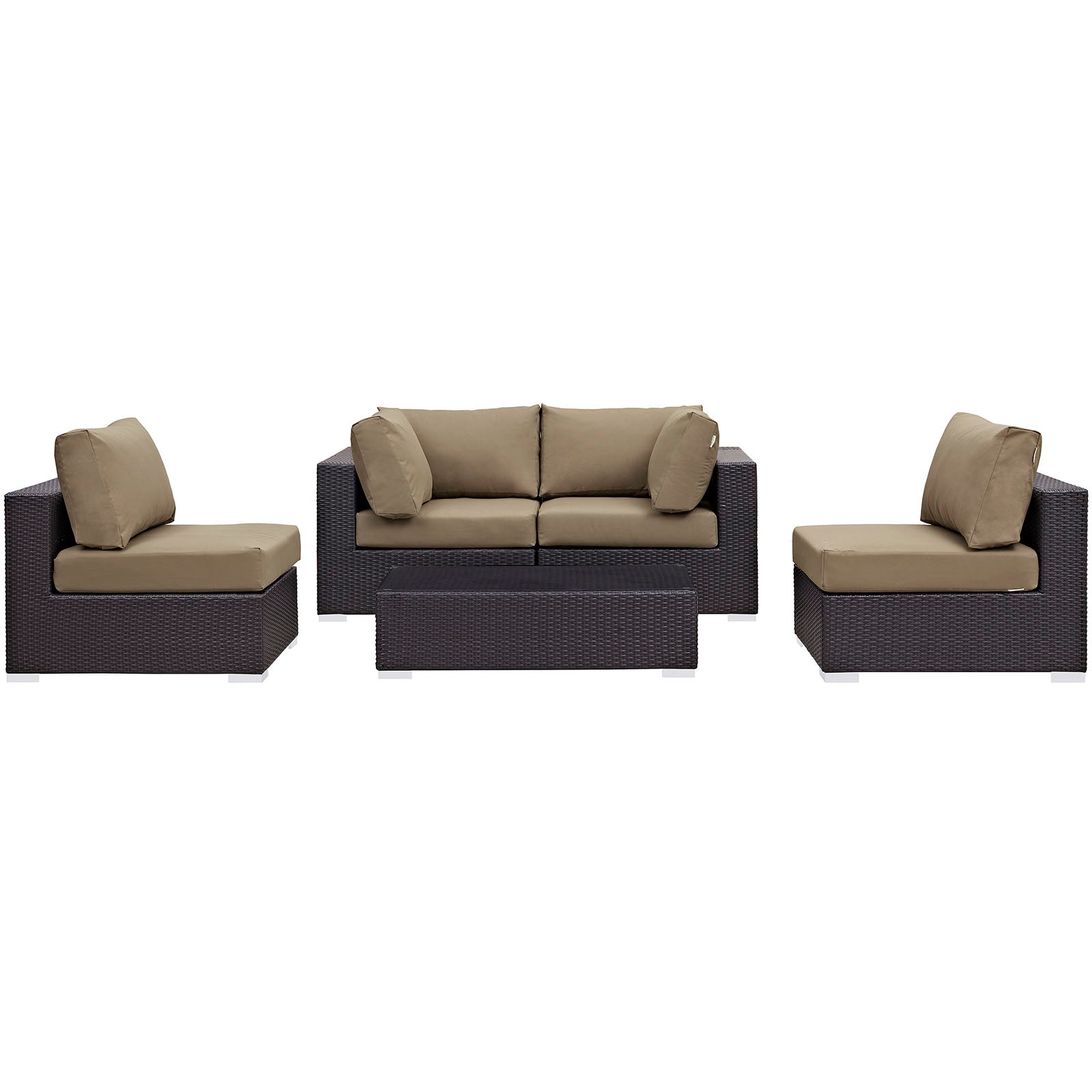 Modway Outdoor Conversation Sets - Convene 5 Piece Outdoor 134" Sectional Set Espresso Mocha