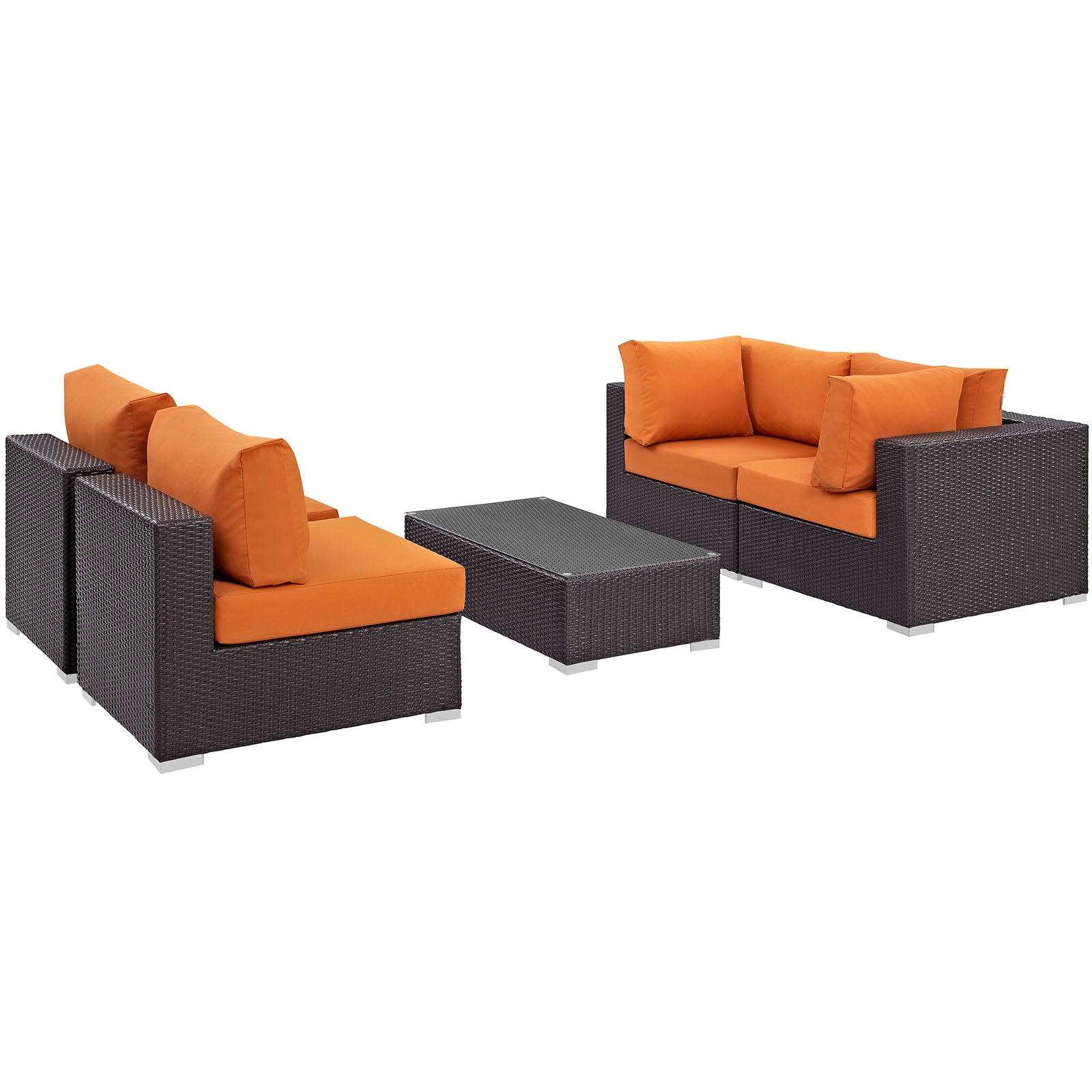 Modway Outdoor Conversation Sets - Convene 5 Piece Outdoor 134" Sectional Set Espresso & Orange