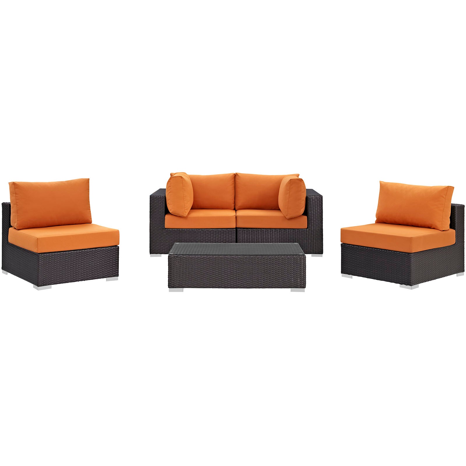 Modway Outdoor Conversation Sets - Convene 5 Piece Outdoor 134" Sectional Set Espresso & Orange