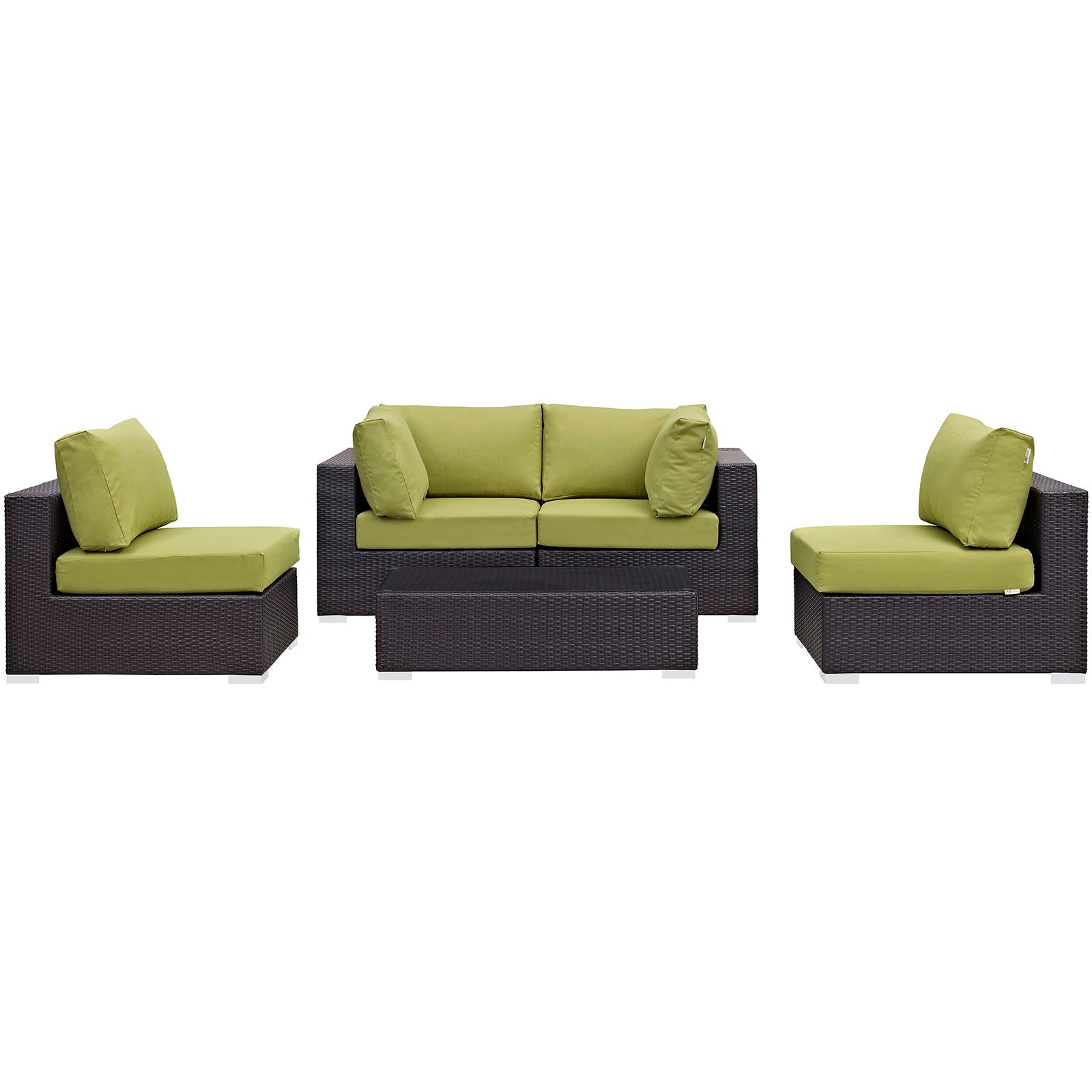 Modway Outdoor Conversation Sets - Convene 5 Piece Outdoor 134" Sectional Set Espresso Peridot