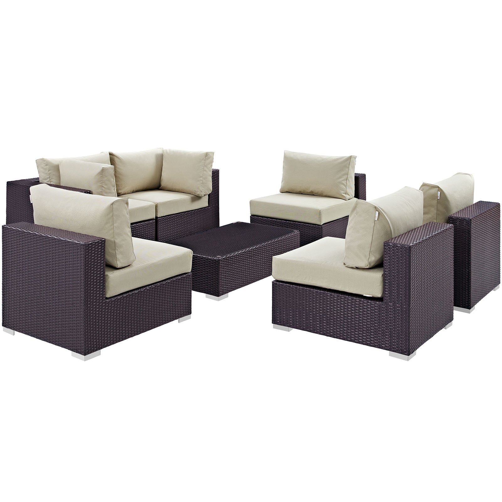 Modway Outdoor Conversation Sets - Convene 7 Piece 201" Outdoor Patio Sectional Set Espresso Beige