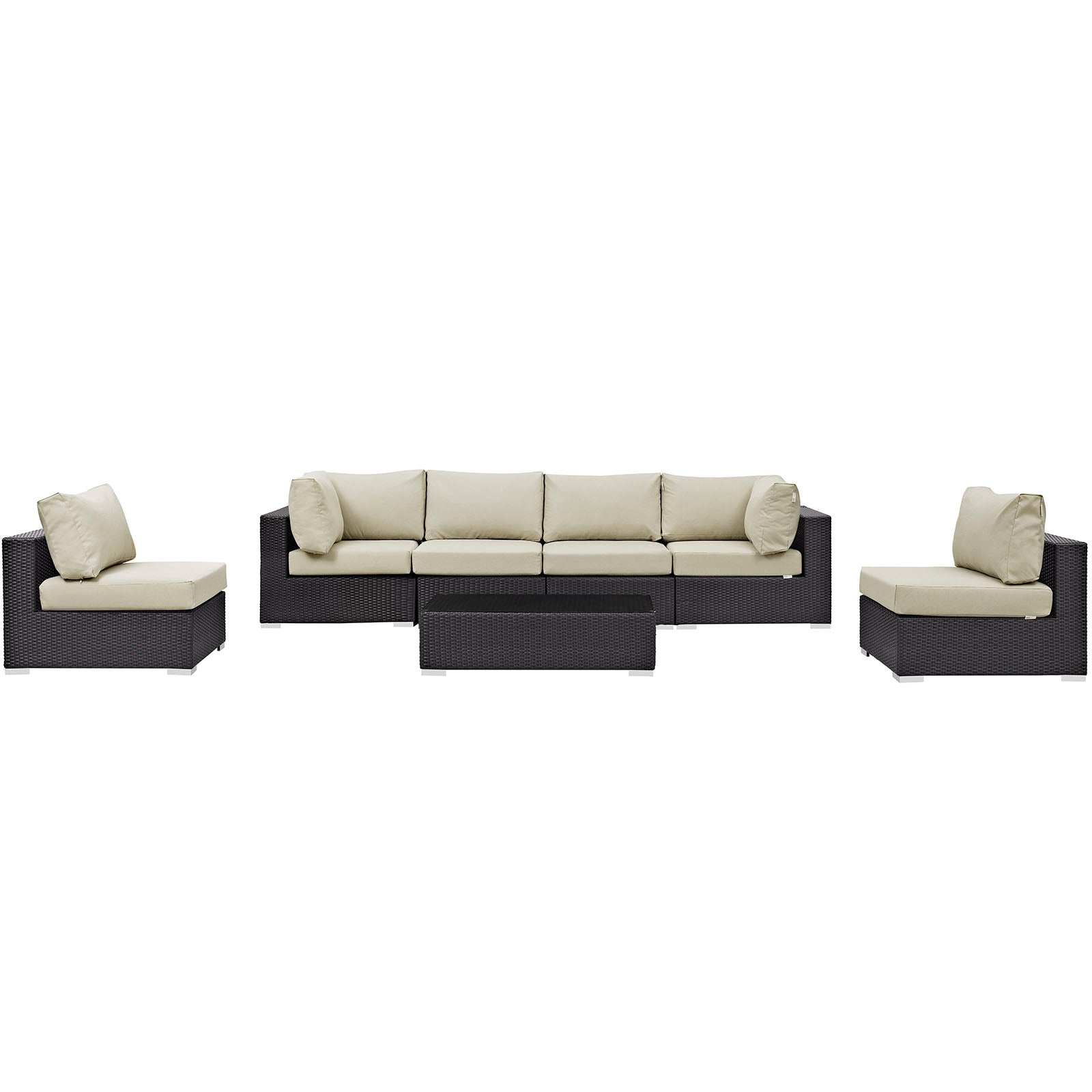 Modway Outdoor Conversation Sets - Convene 7 Piece 201" Outdoor Patio Sectional Set Espresso Beige