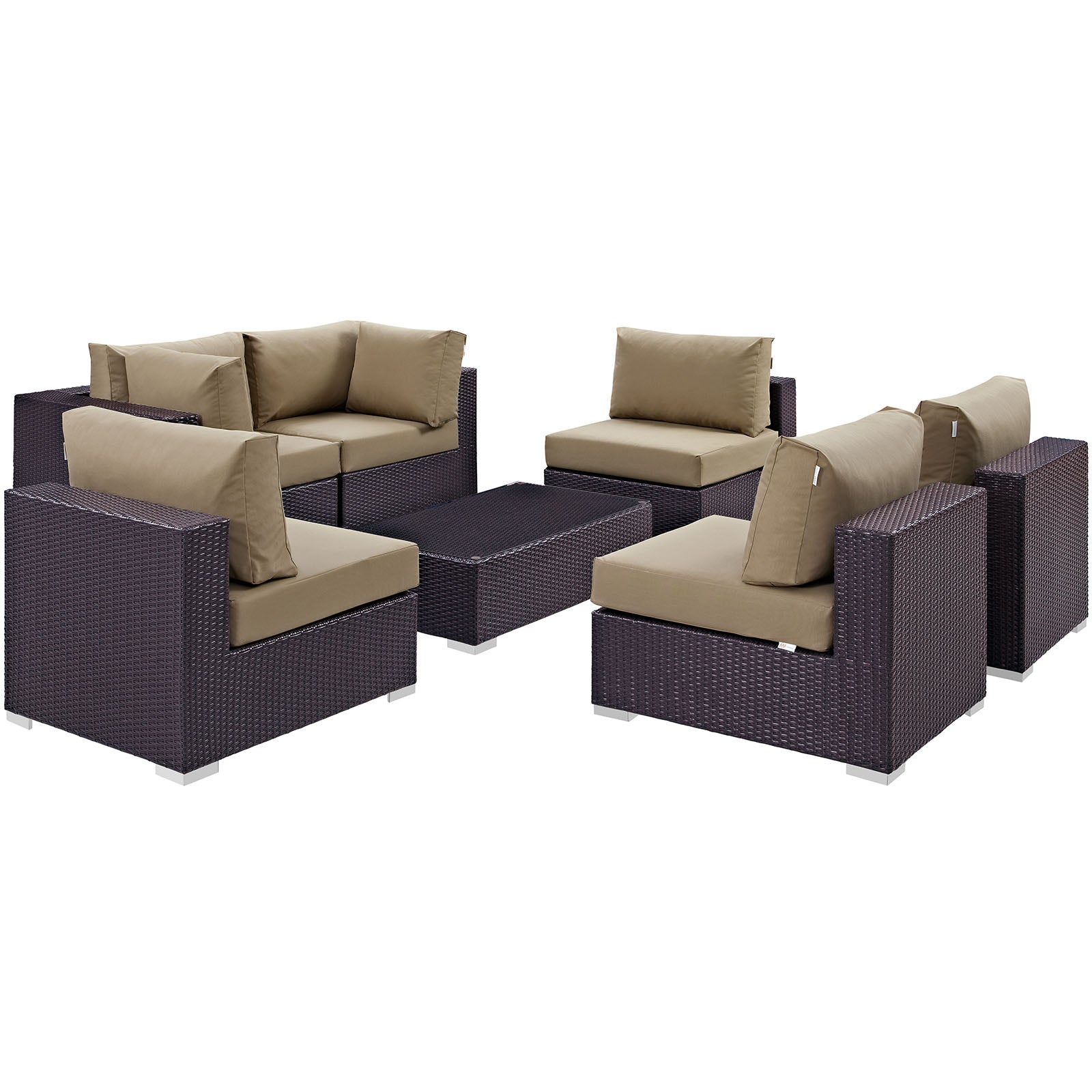 Modway Outdoor Conversation Sets - Convene 7 Piece 201" Outdoor Patio Sectional Set Espresso Mocha