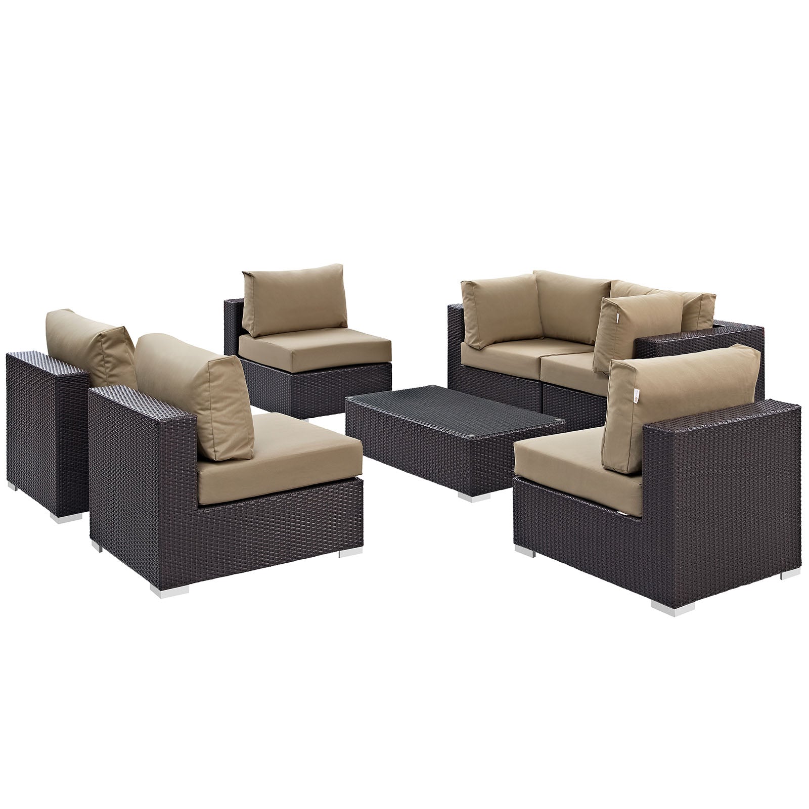 Modway Outdoor Conversation Sets - Convene 7 Piece 201" Outdoor Patio Sectional Set Espresso Mocha