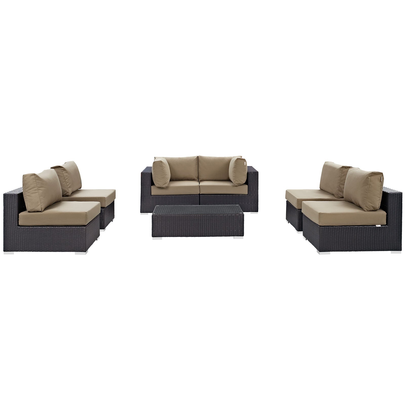 Modway Outdoor Conversation Sets - Convene 7 Piece 201" Outdoor Patio Sectional Set Espresso Mocha