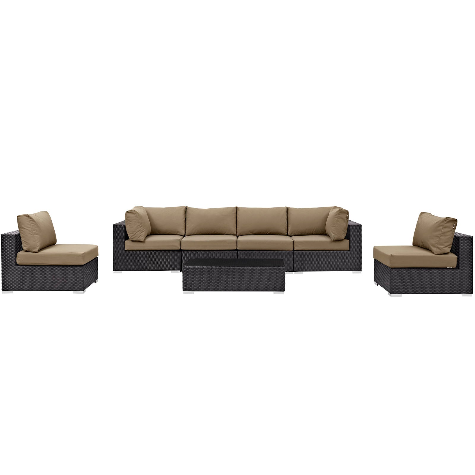 Modway Outdoor Conversation Sets - Convene 7 Piece 201" Outdoor Patio Sectional Set Espresso Mocha