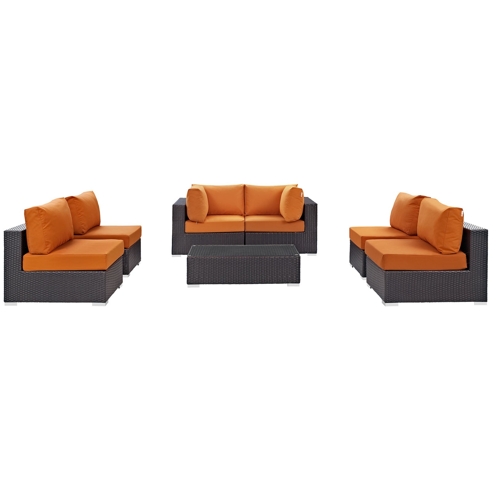 Modway Outdoor Conversation Sets - Convene 7 Piece 201" Outdoor Patio Sectional Set Espresso Orange