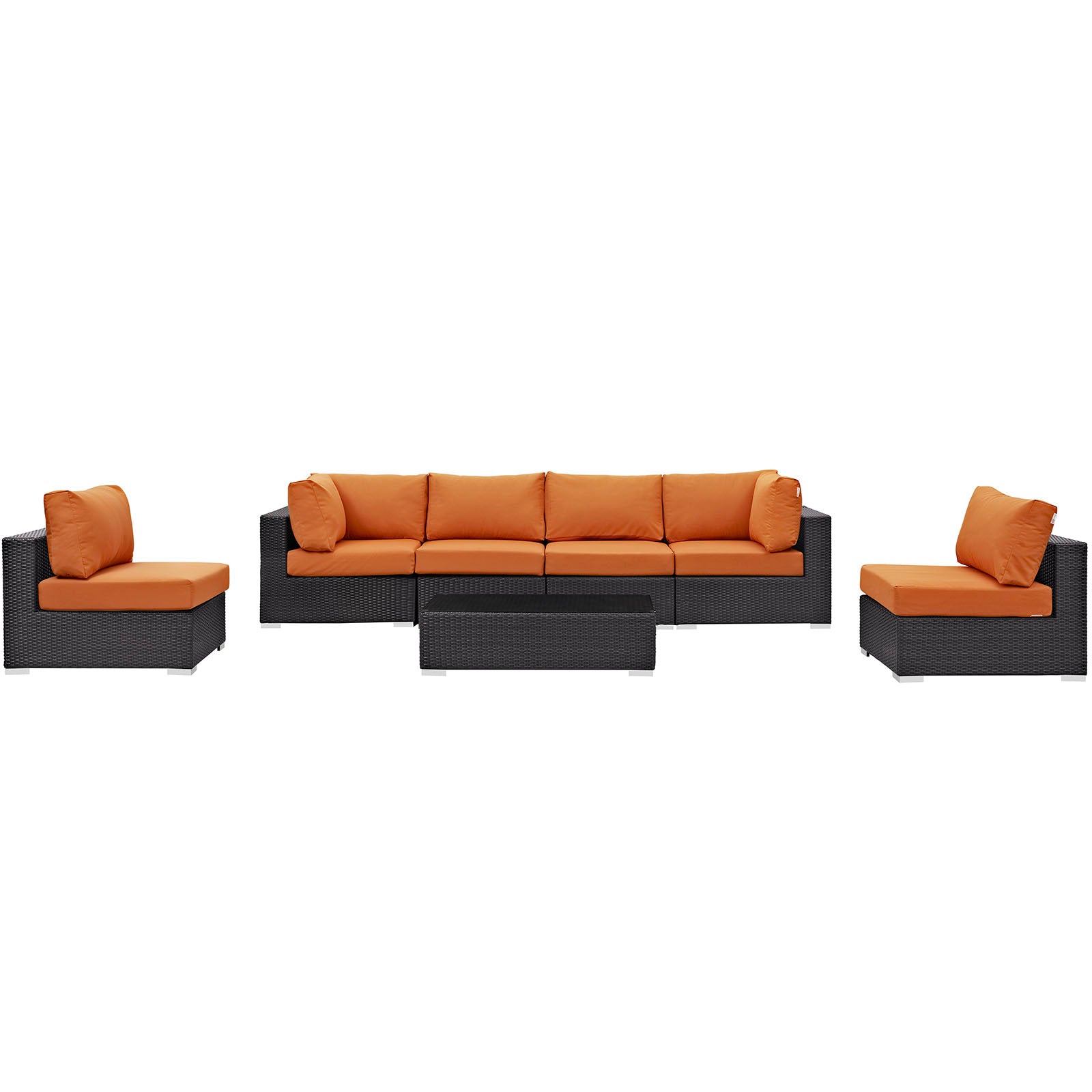 Modway Outdoor Conversation Sets - Convene 7 Piece 201" Outdoor Patio Sectional Set Espresso Orange