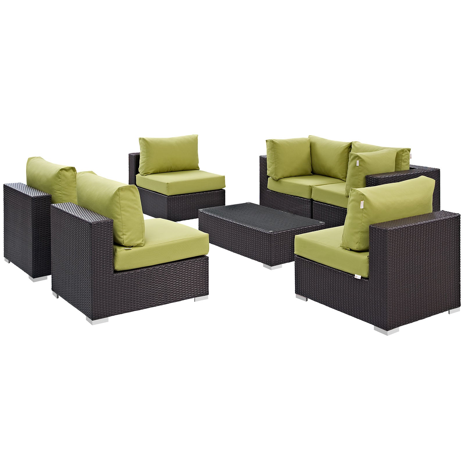 Modway Outdoor Conversation Sets - Convene 7 Piece Outdoor Sectional Set Espresso Peridot