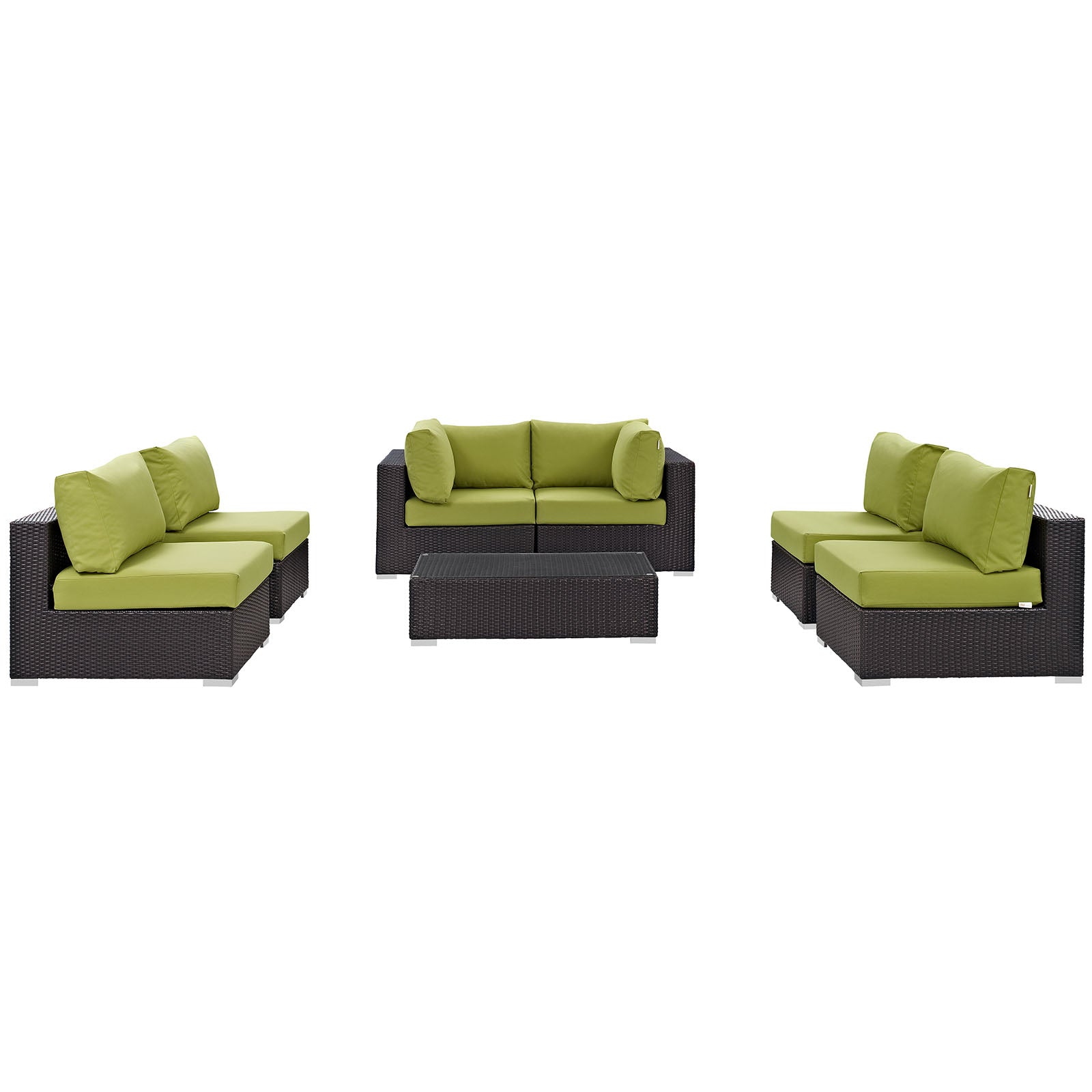 Modway Outdoor Conversation Sets - Convene 7 Piece Outdoor Sectional Set Espresso Peridot