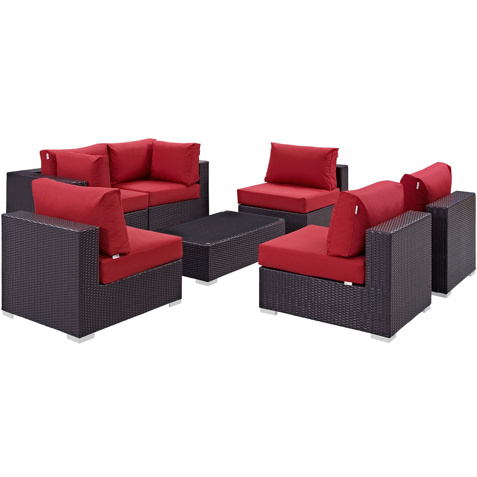 Modway Outdoor Conversation Sets - Convene 7 Piece Outdoor Sectional Set Espresso Red