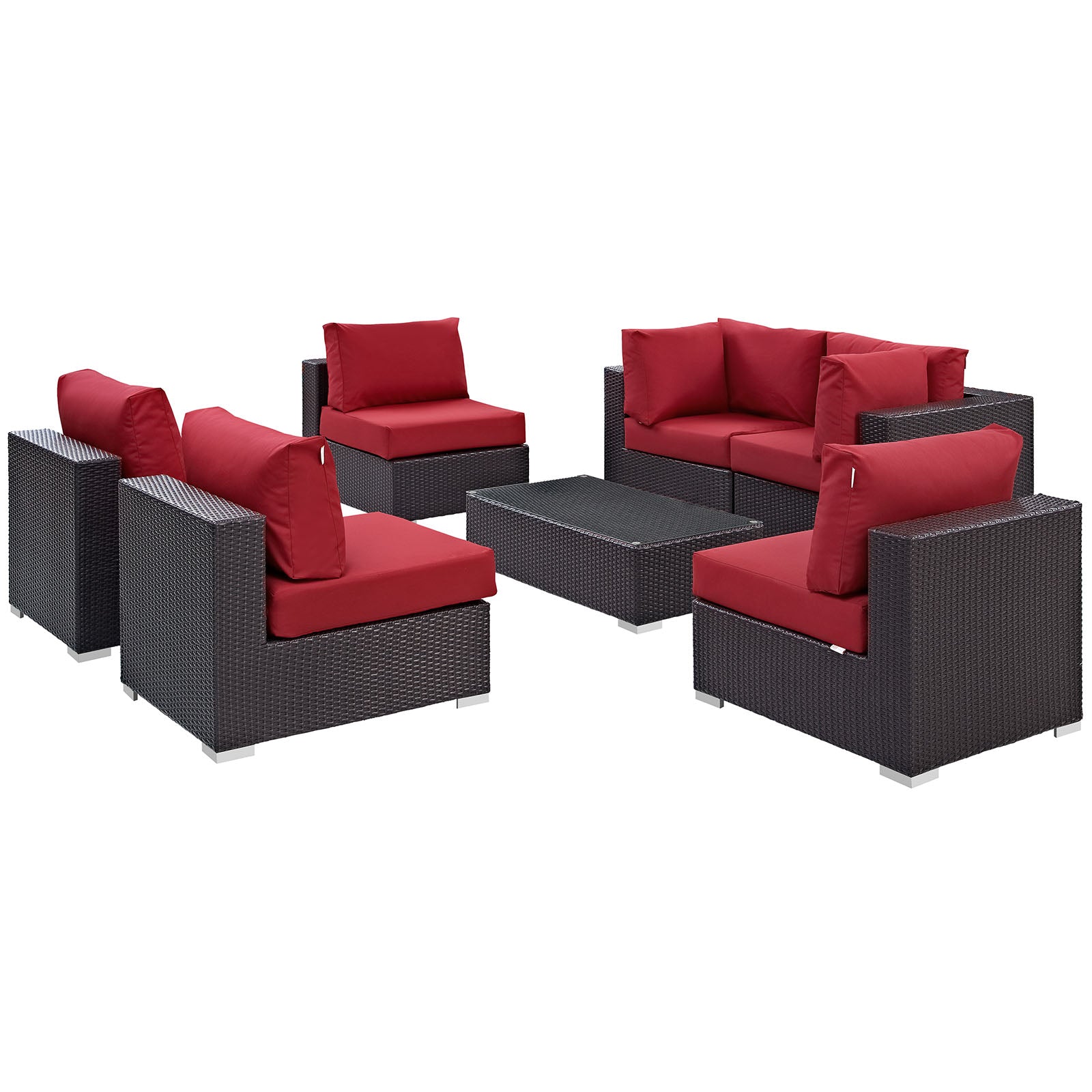 Modway Outdoor Conversation Sets - Convene 7 Piece Outdoor Sectional Set Espresso Red