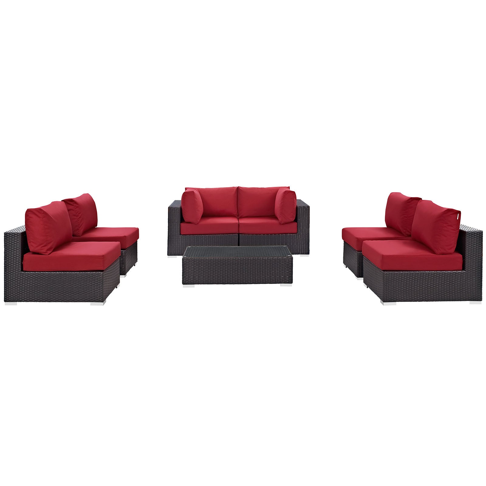 Modway Outdoor Conversation Sets - Convene 7 Piece Outdoor Sectional Set Espresso Red