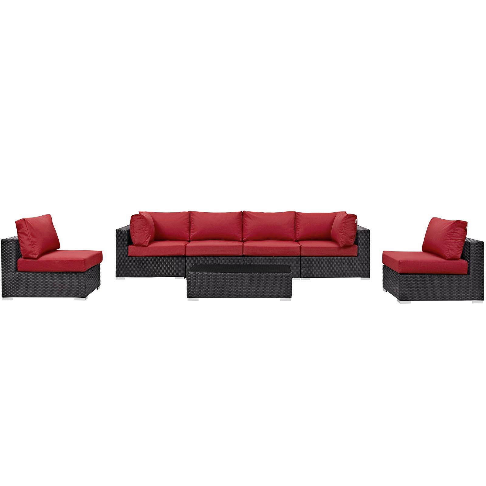 Modway Outdoor Conversation Sets - Convene 7 Piece Outdoor Sectional Set Espresso Red
