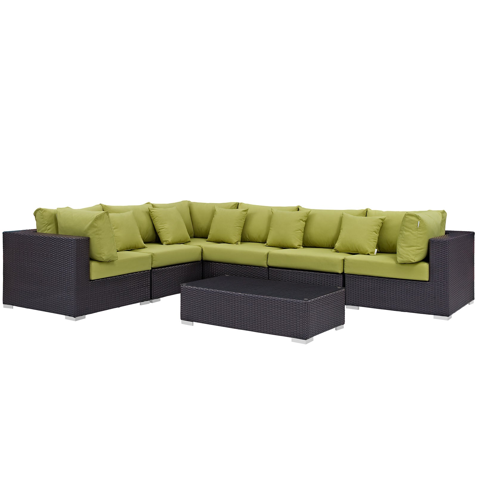 Modway Outdoor Conversation Sets - EEI-2168-EXP-PER-SET Convene 7 Piece Outdoor Patio Sectional Set Expresso Peridot