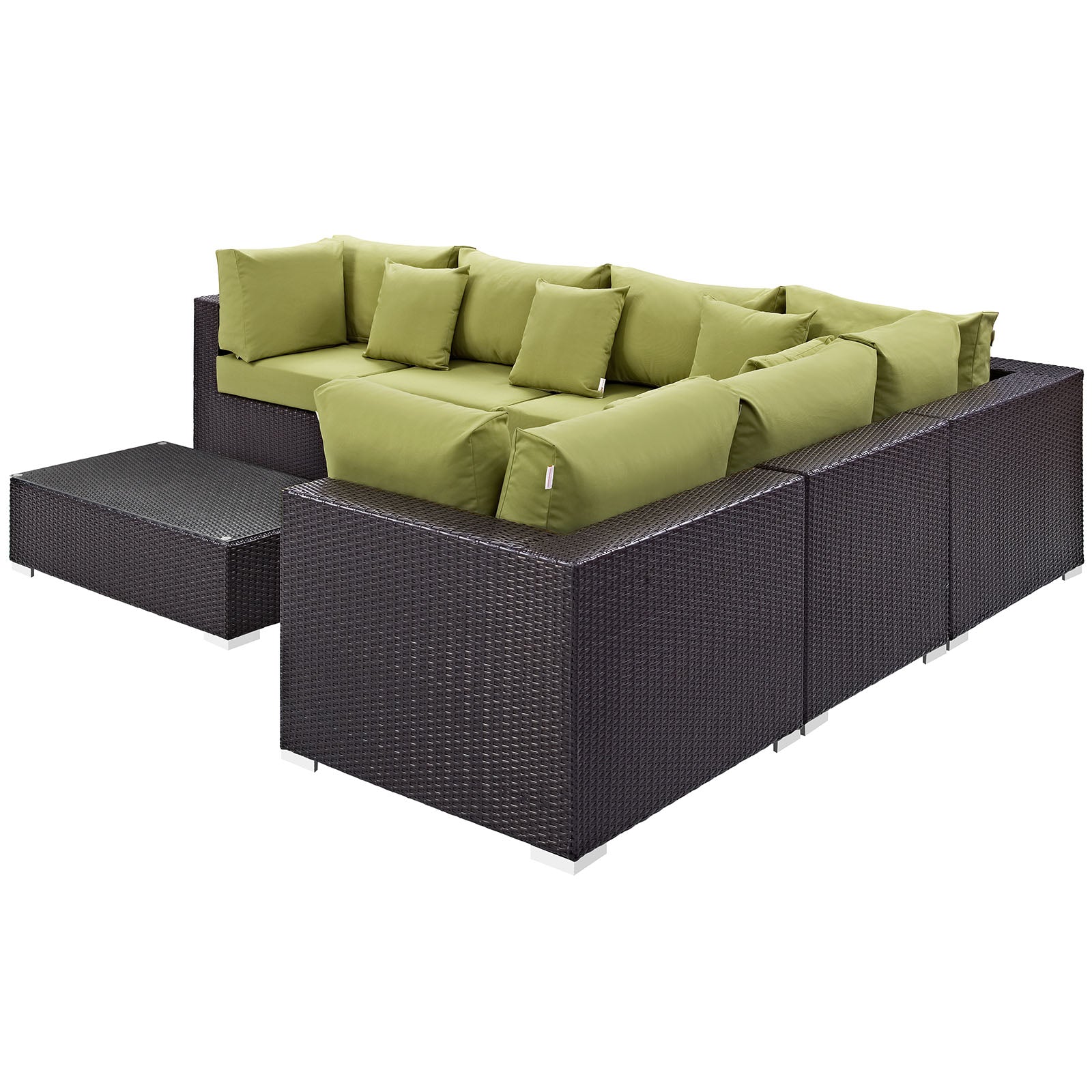 Modway Outdoor Conversation Sets - EEI-2168-EXP-PER-SET Convene 7 Piece Outdoor Patio Sectional Set Expresso Peridot