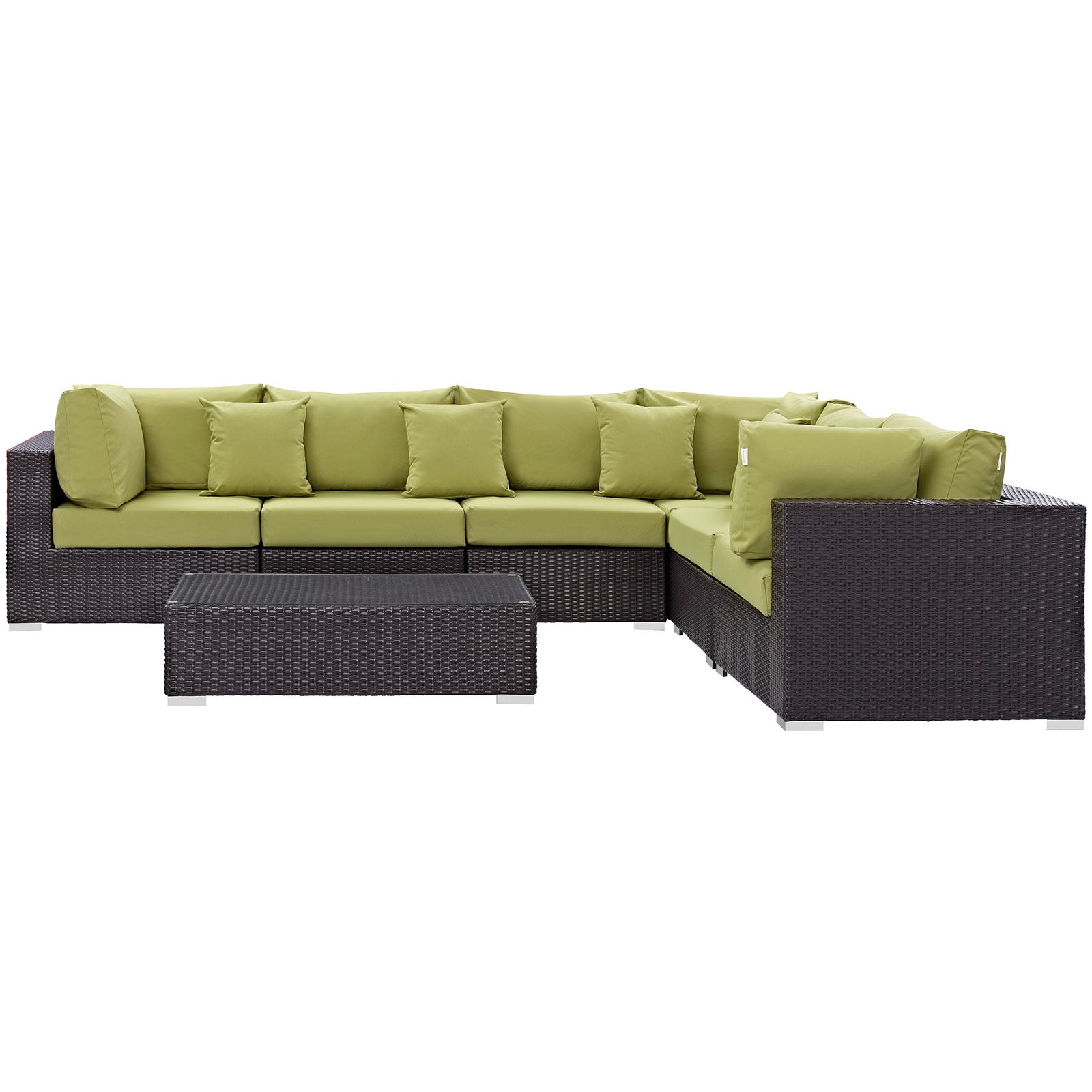 Modway Outdoor Conversation Sets - EEI-2168-EXP-PER-SET Convene 7 Piece Outdoor Patio Sectional Set Expresso Peridot