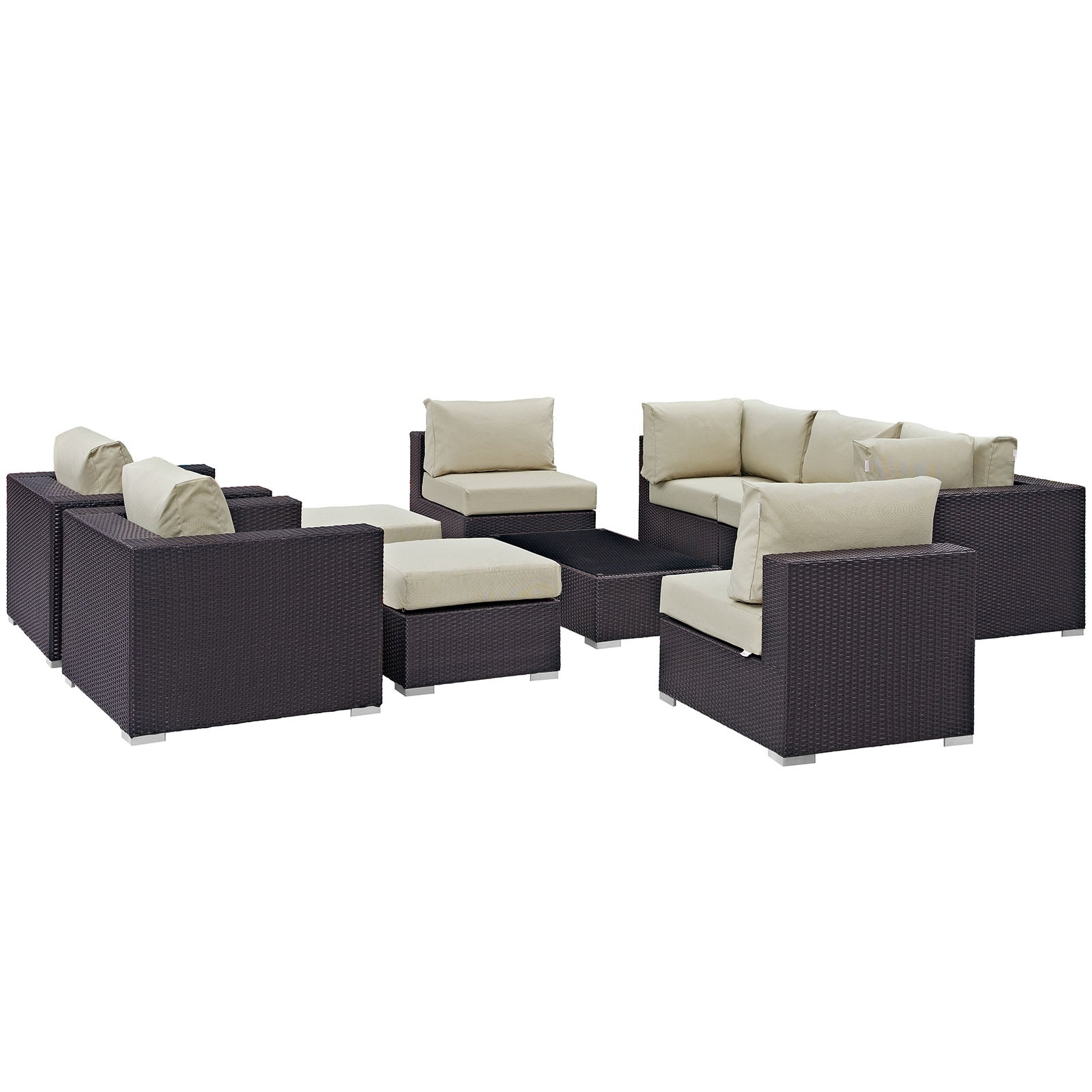 Modway Outdoor Conversation Sets - Convene 10 Piece Outdoor Patio Sectional Set Espresso Beige