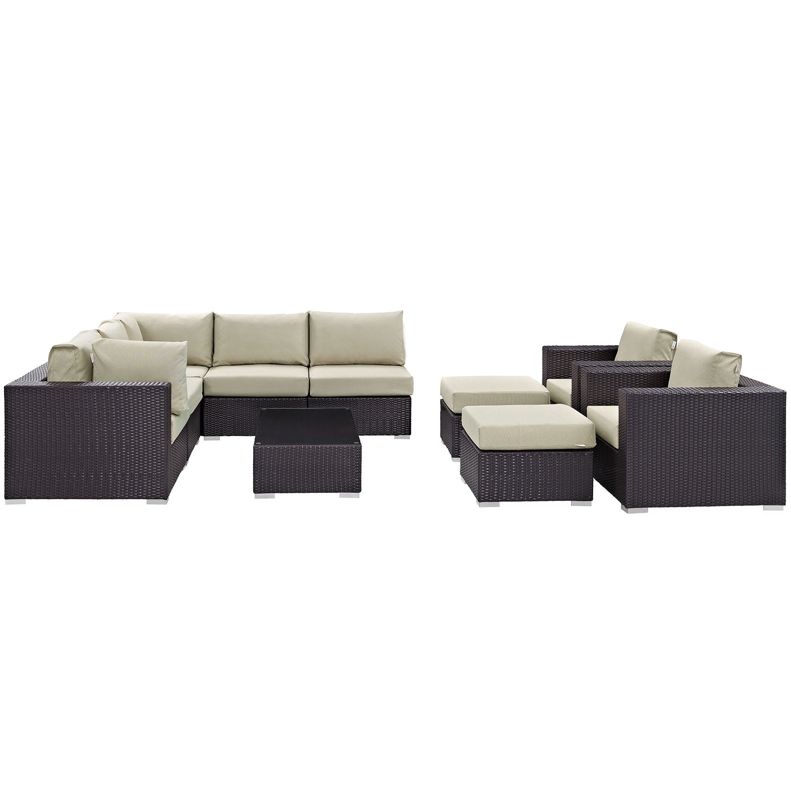 Modway Outdoor Conversation Sets - Convene 10 Piece Outdoor Patio Sectional Set Espresso Beige