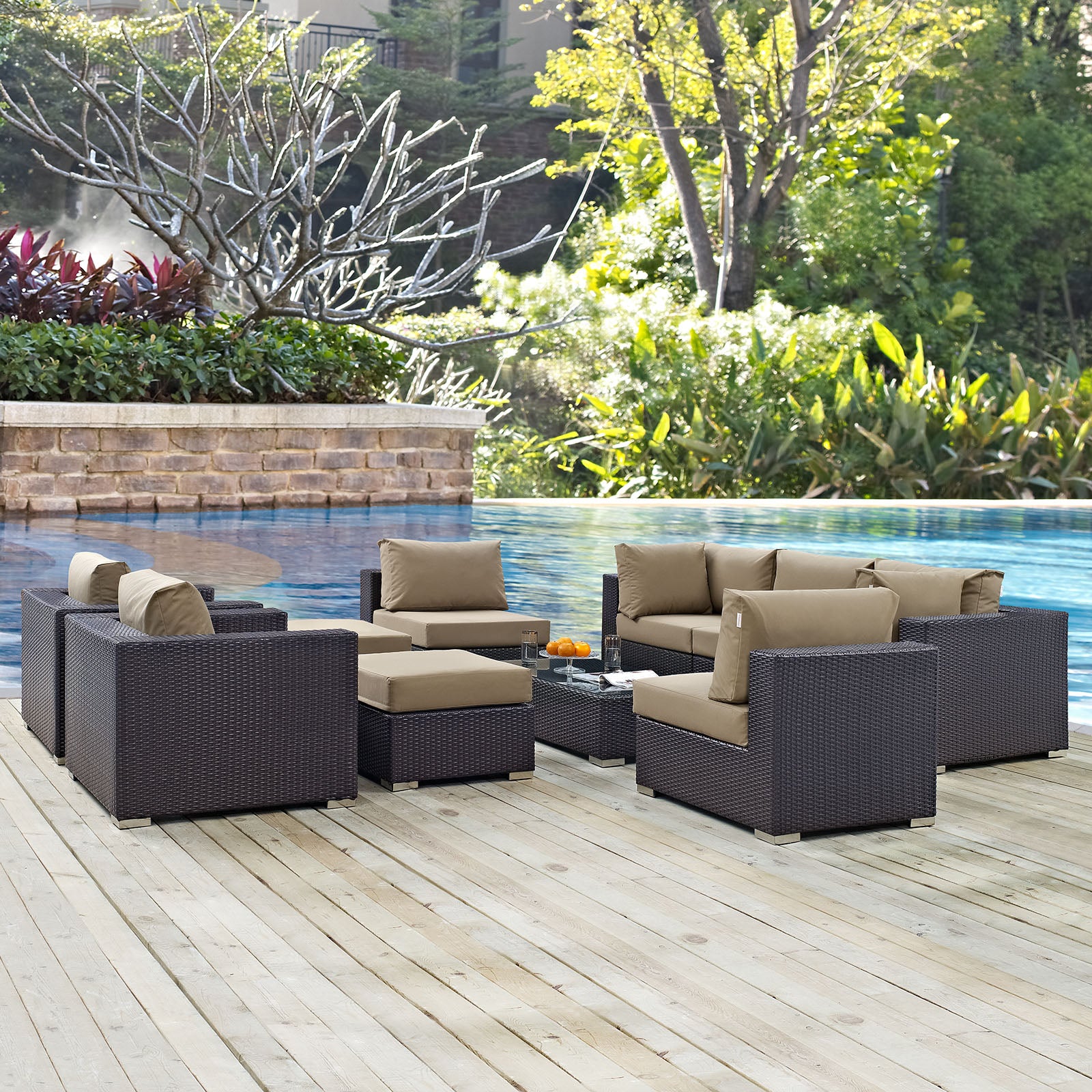 Modway Outdoor Conversation Sets - Convene 10 Piece Outdoor Patio Sectional Set Espresso Mocha