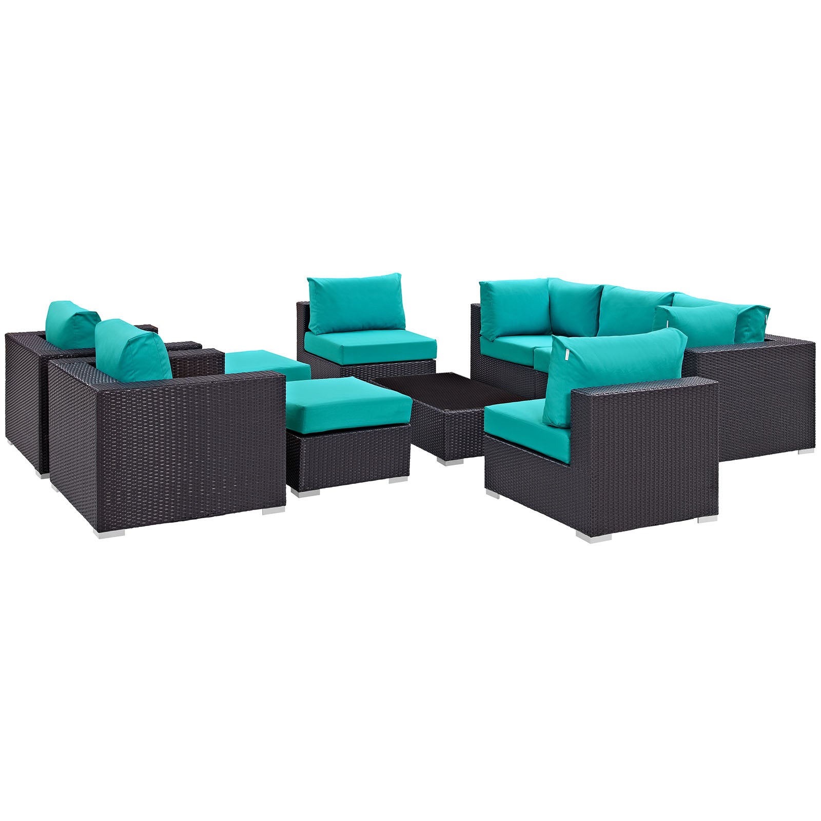 Modway Outdoor Conversation Sets - Convene 10 Piece Outdoor Patio Sectional Set Espresso Turquoise