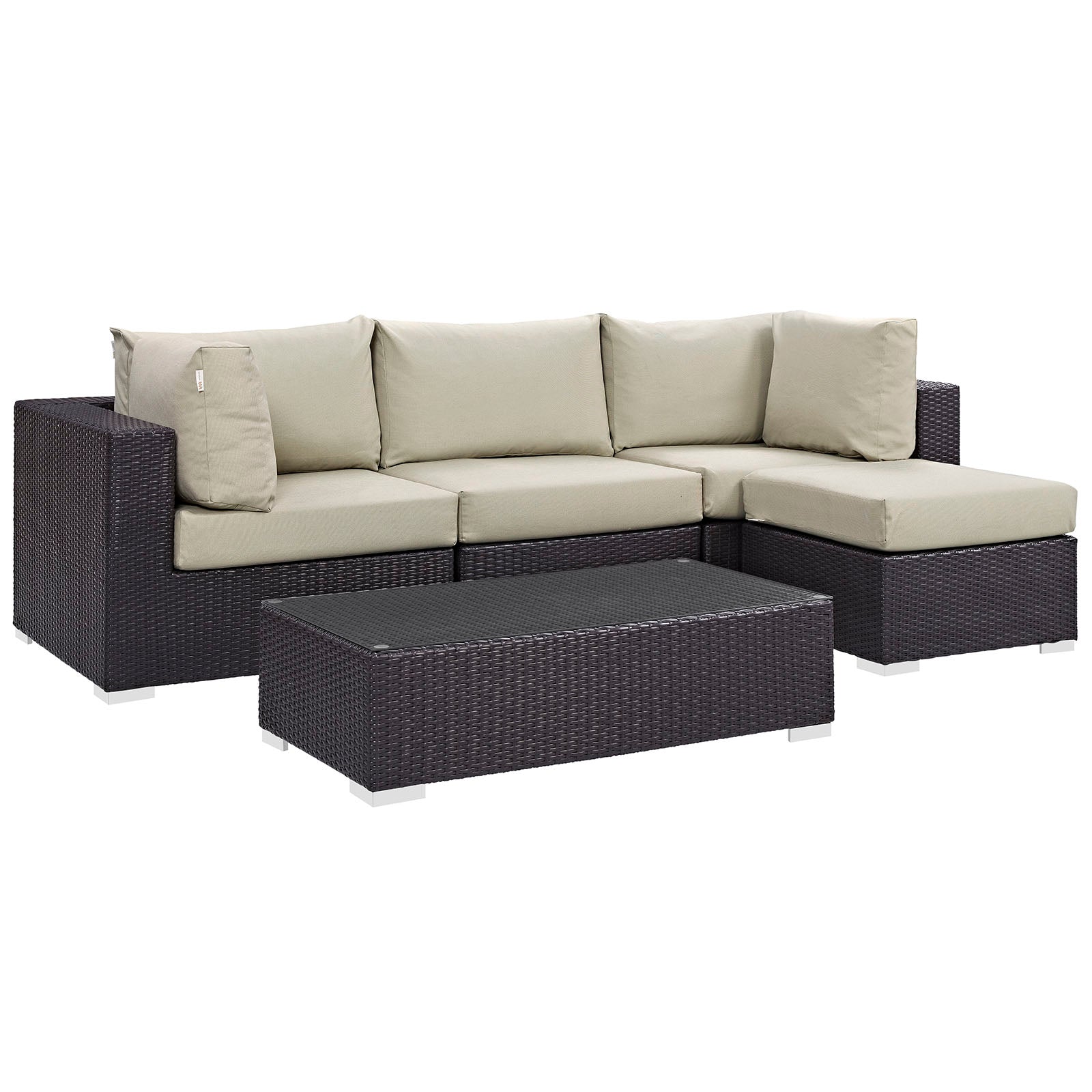 Modway Outdoor Conversation Sets - Convene 5 Piece 98.5" Outdoor Patio Sectional Set Espresso Beige