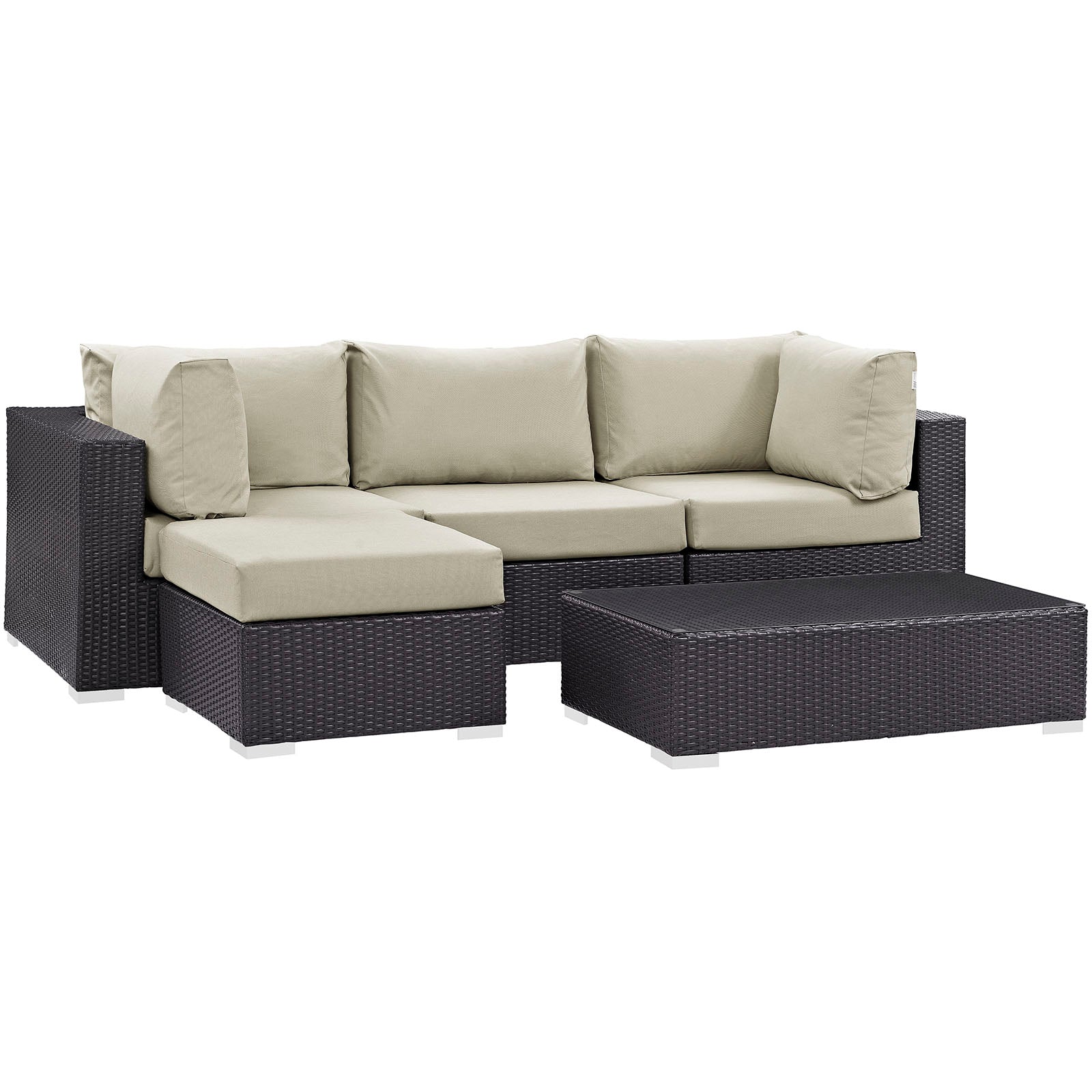 Modway Outdoor Conversation Sets - Convene 5 Piece 98.5" Outdoor Patio Sectional Set Espresso Beige