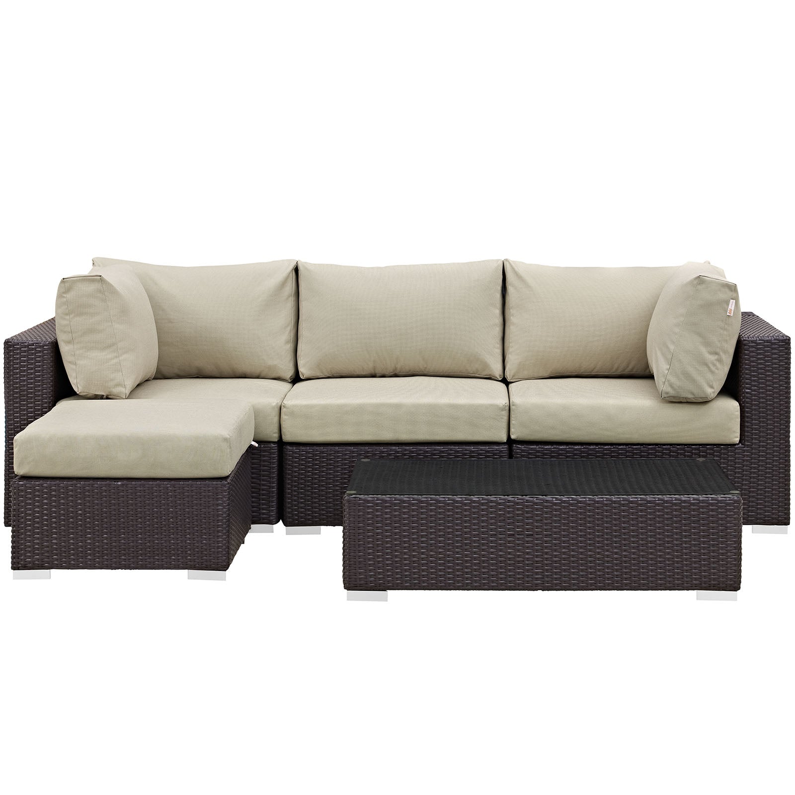 Modway Outdoor Conversation Sets - Convene 5 Piece 98.5" Outdoor Patio Sectional Set Espresso Beige