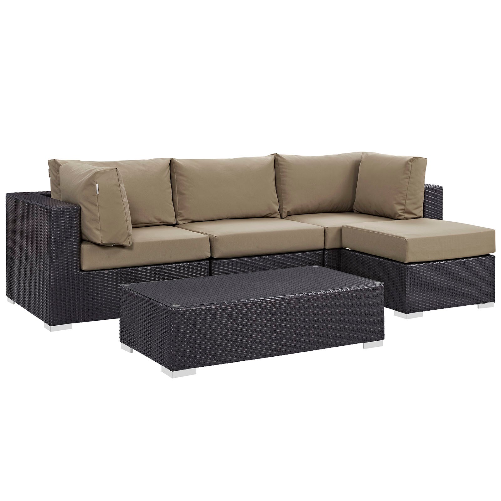 Modway Outdoor Conversation Sets - Convene 5 Piece Outdoor 98.5" Sectional Set Espresso Mocha