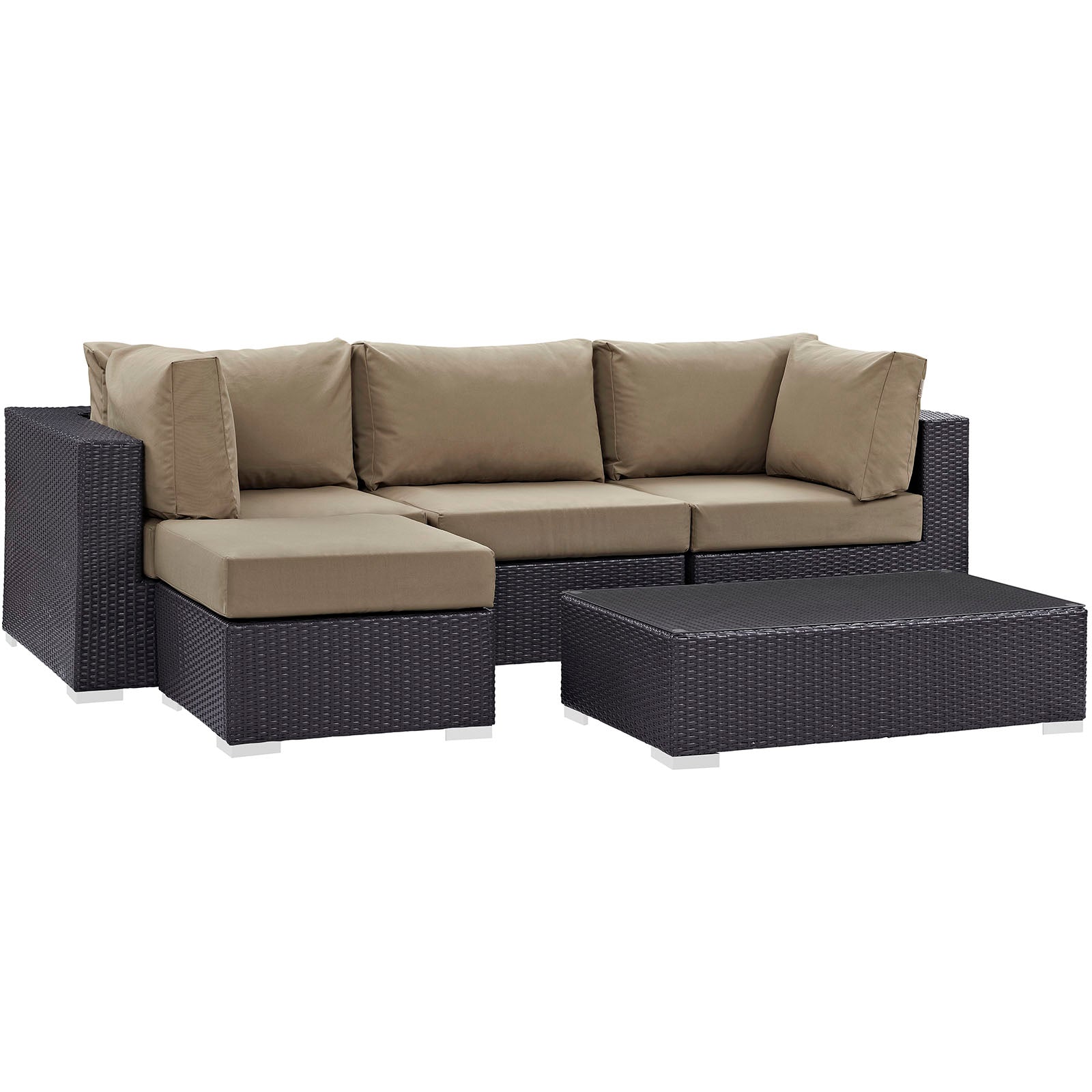 Modway Outdoor Conversation Sets - Convene 5 Piece Outdoor 98.5" Sectional Set Espresso Mocha