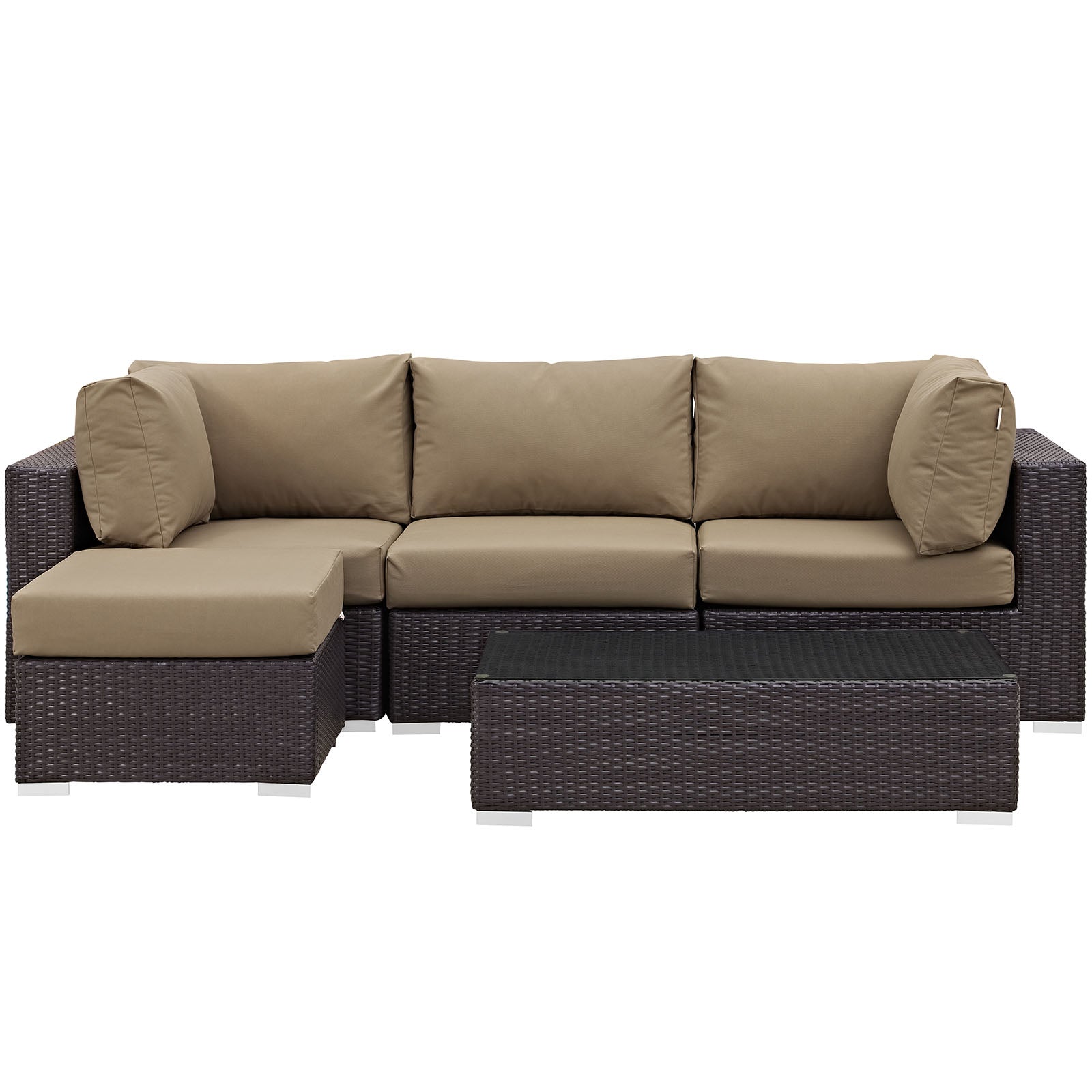 Modway Outdoor Conversation Sets - Convene 5 Piece Outdoor 98.5" Sectional Set Espresso Mocha